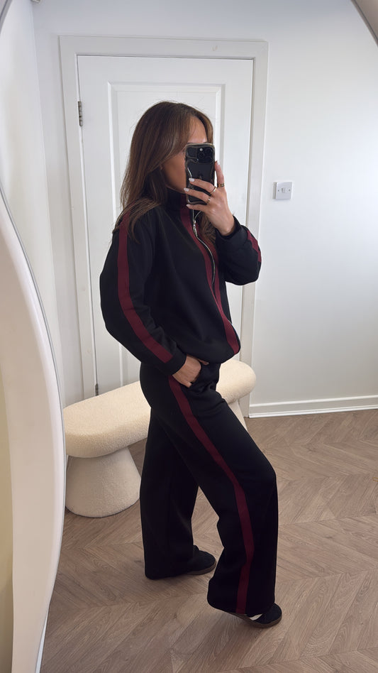 ORLA black contrast stripe jacket and joggers tracksuit