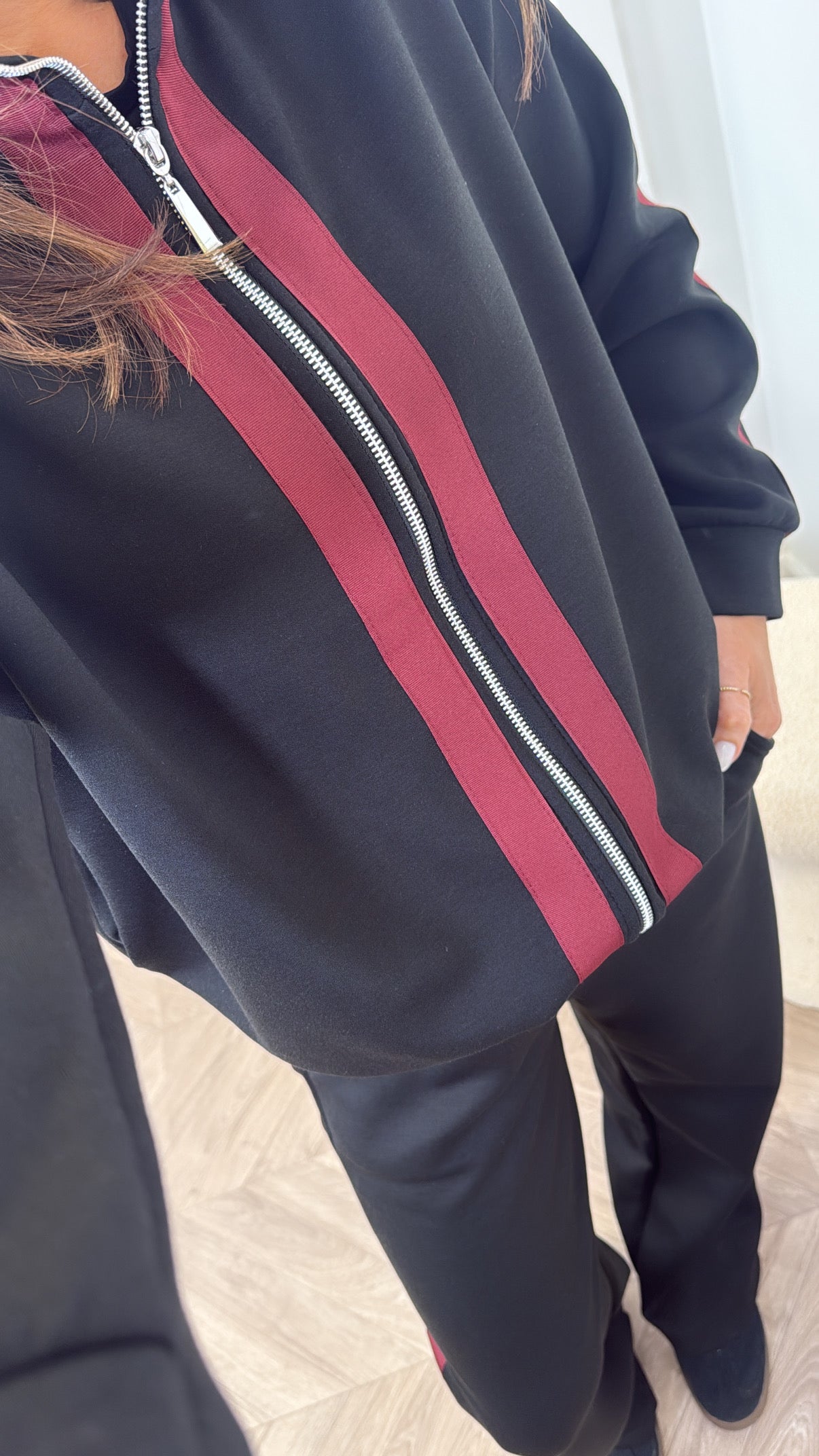 ORLA black contrast stripe jacket and joggers tracksuit