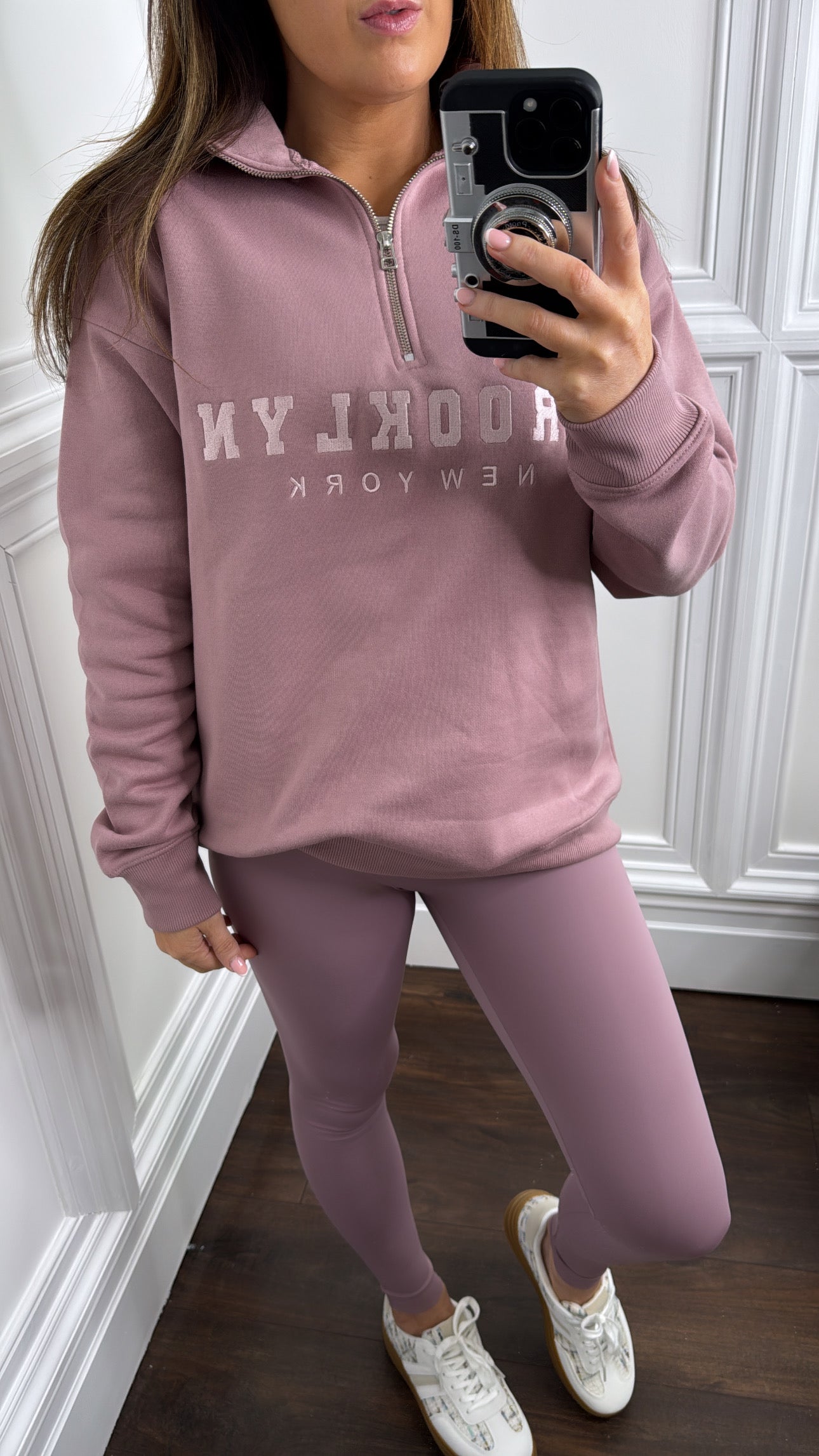 BROOKLYN mauve pink half zip sweatshirt