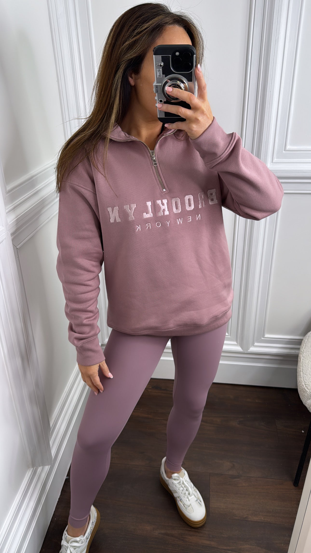 BROOKLYN mauve pink half zip sweatshirt