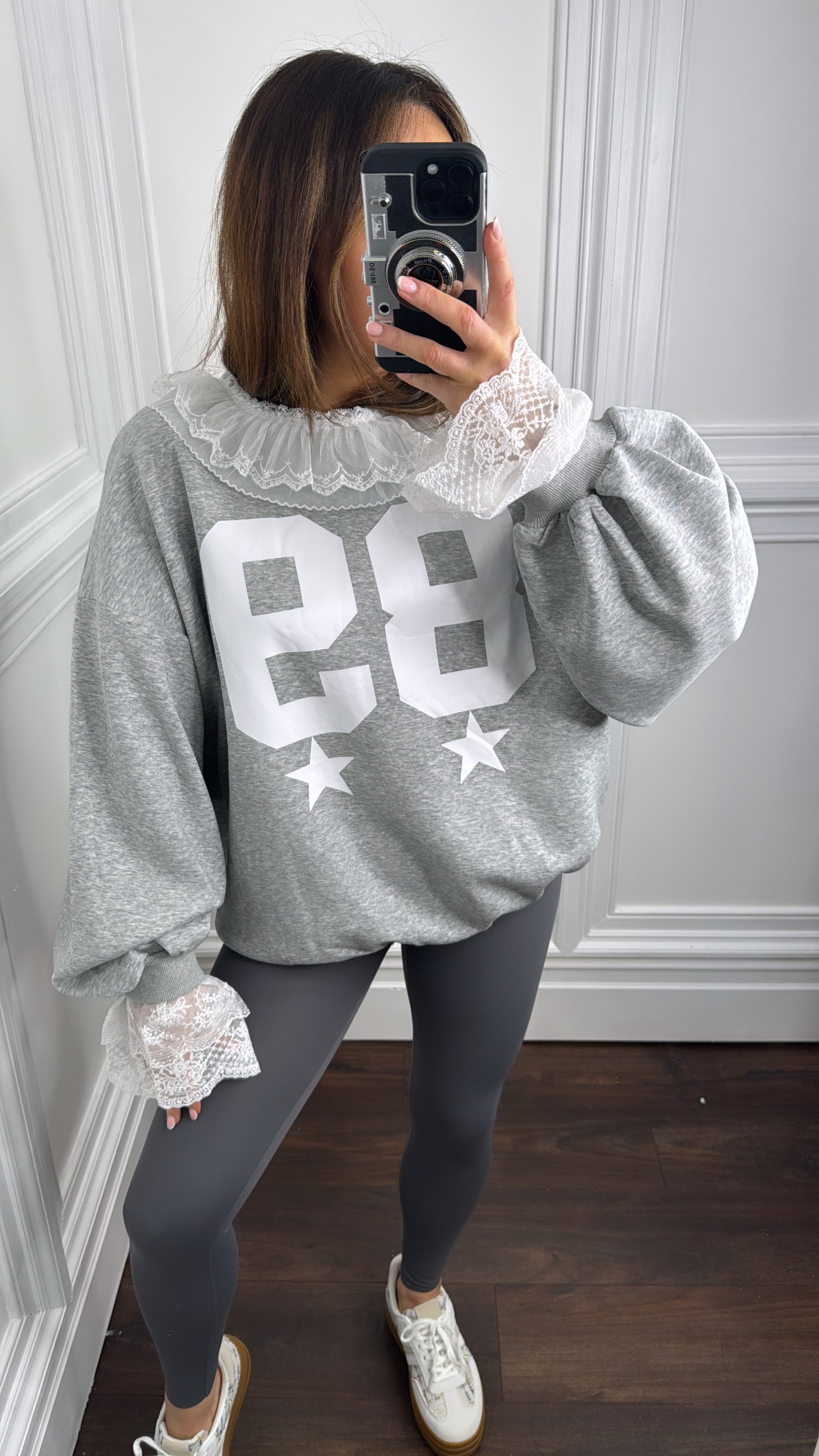 HARRIET grey lace frill sweatshirt