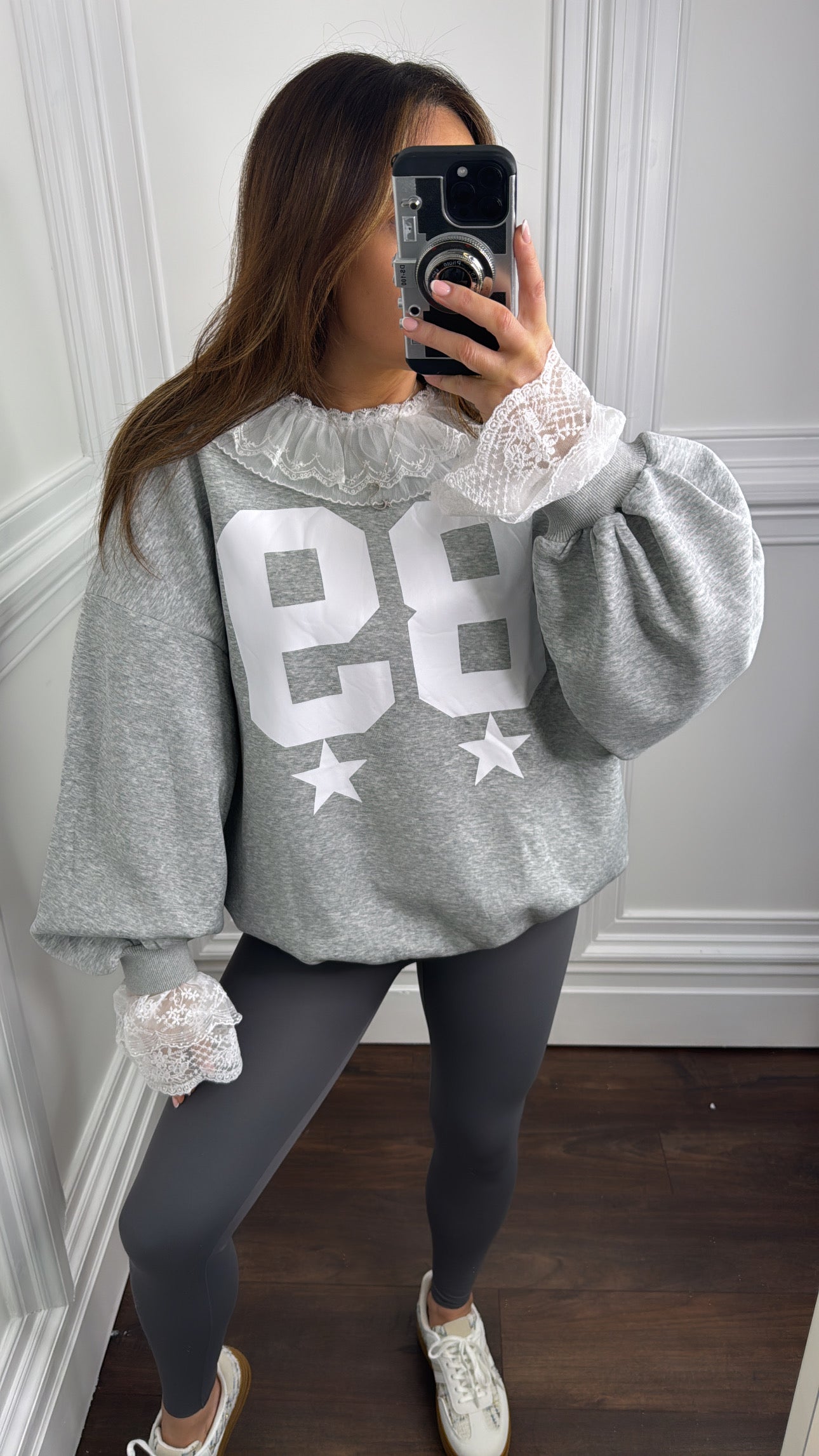 HARRIET grey lace frill sweatshirt