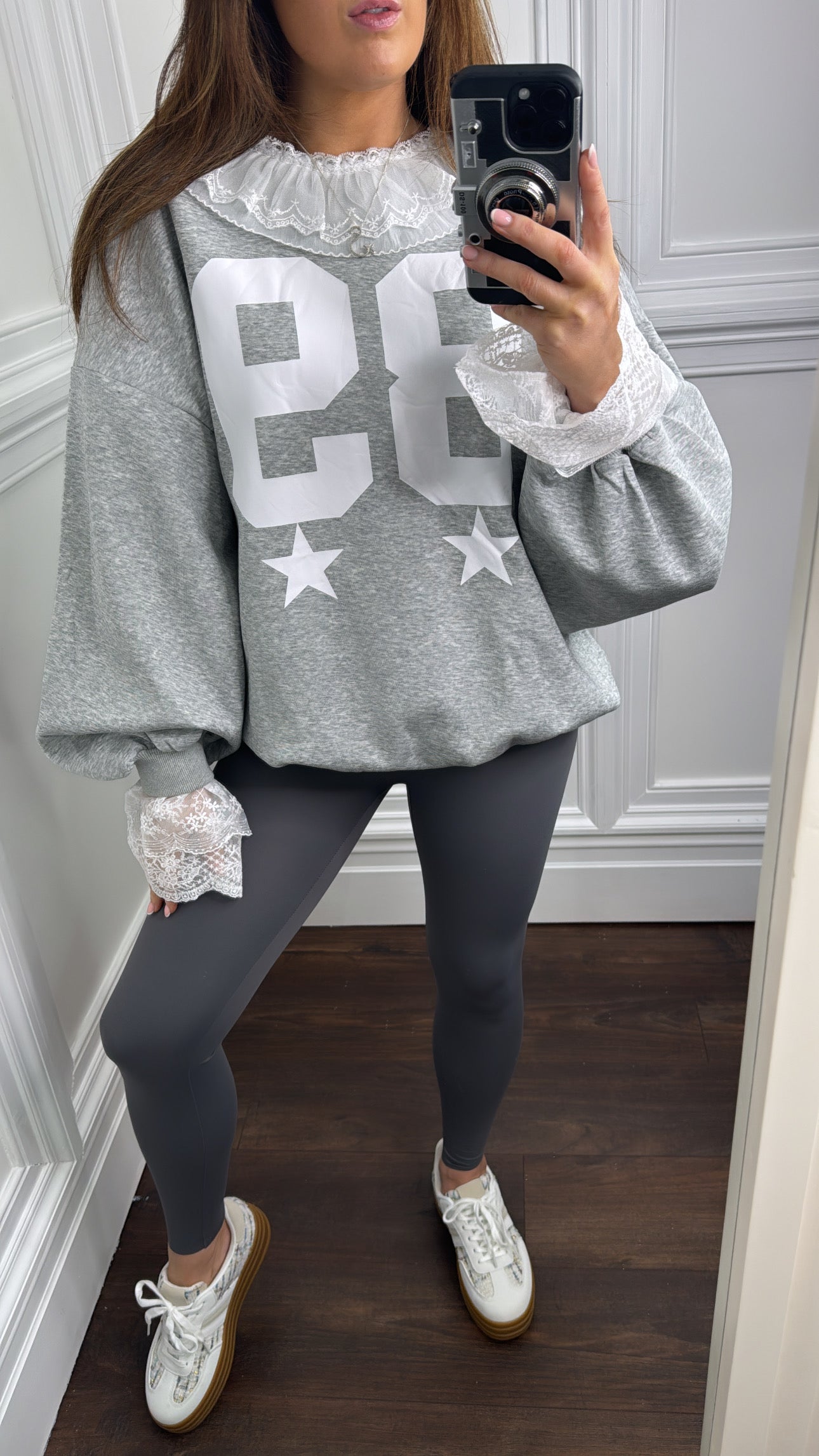 HARRIET grey lace frill sweatshirt