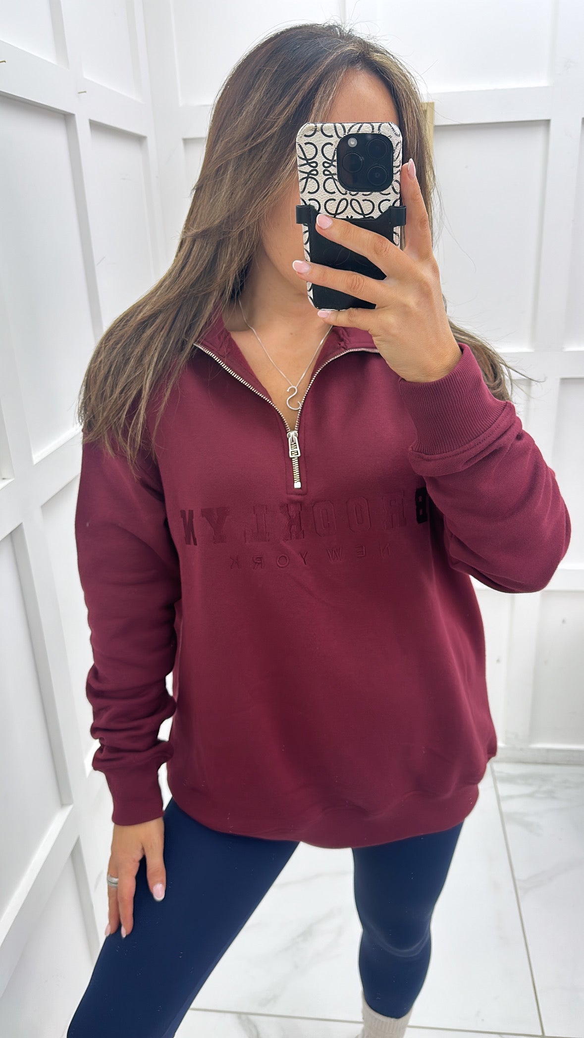 BROOKLYN burgundy half zip sweatshirt