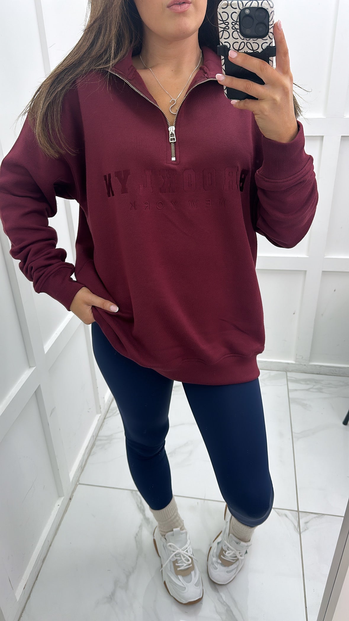 BROOKLYN burgundy half zip sweatshirt