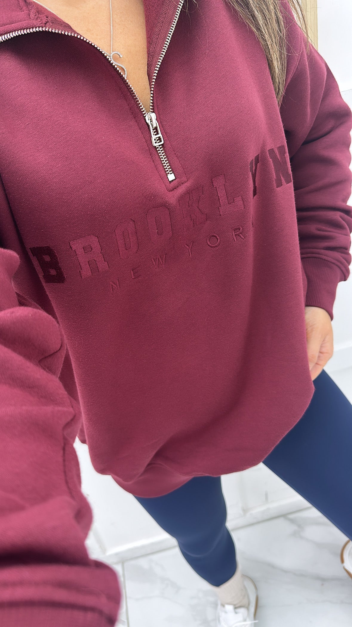 BROOKLYN burgundy half zip sweatshirt