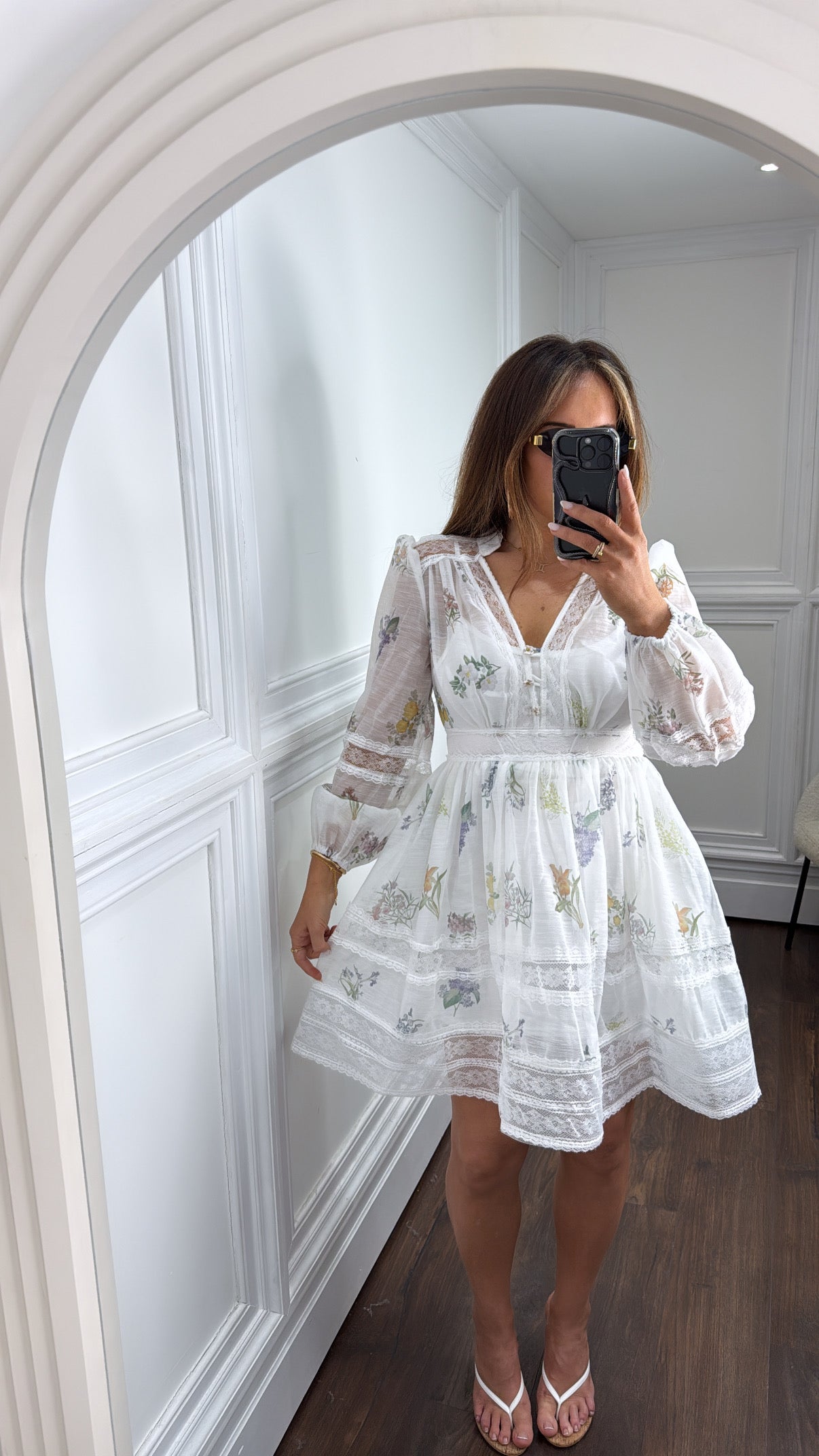 BELLE white botanical lace detail dress