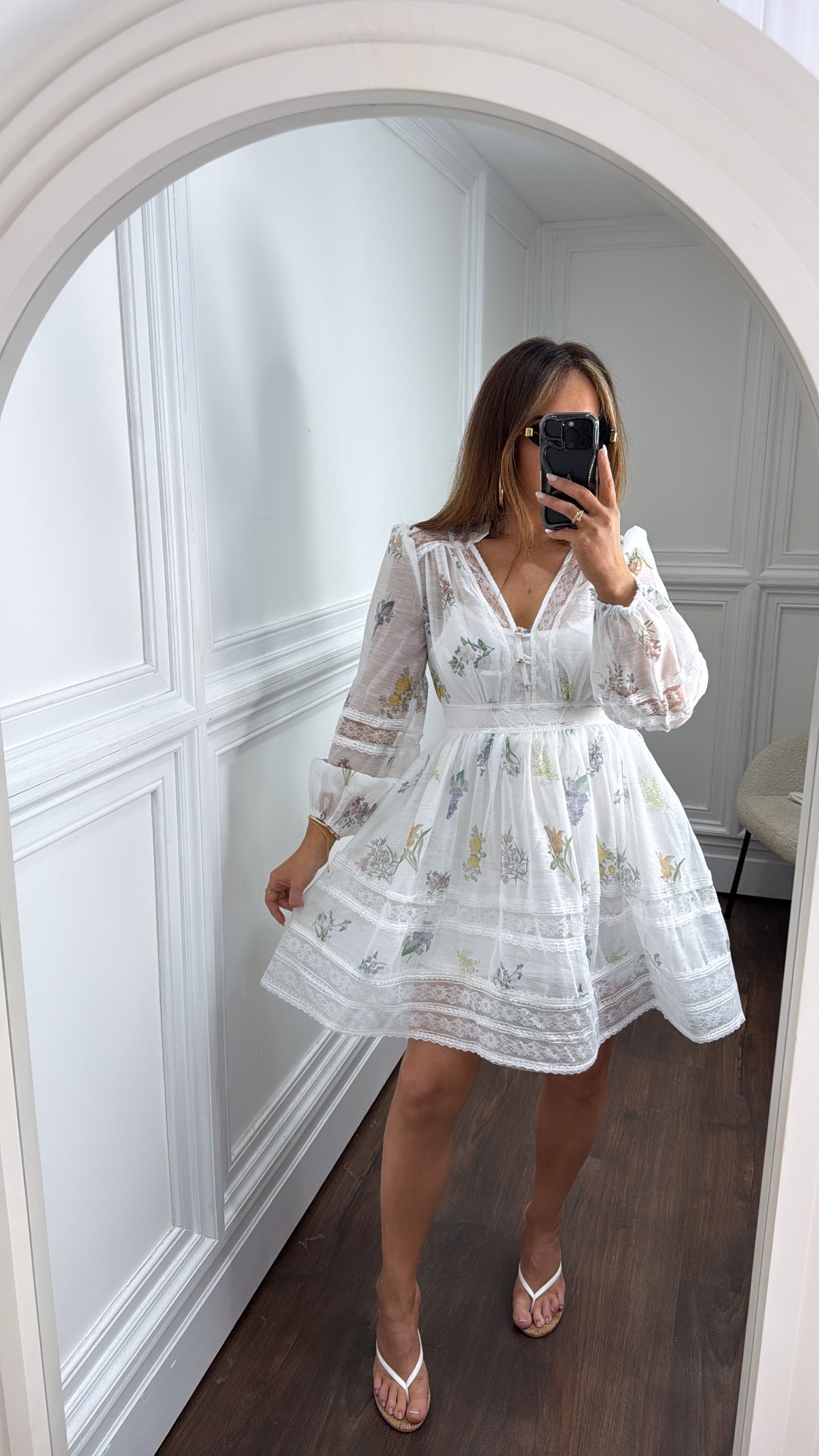 BELLE white botanical lace detail dress