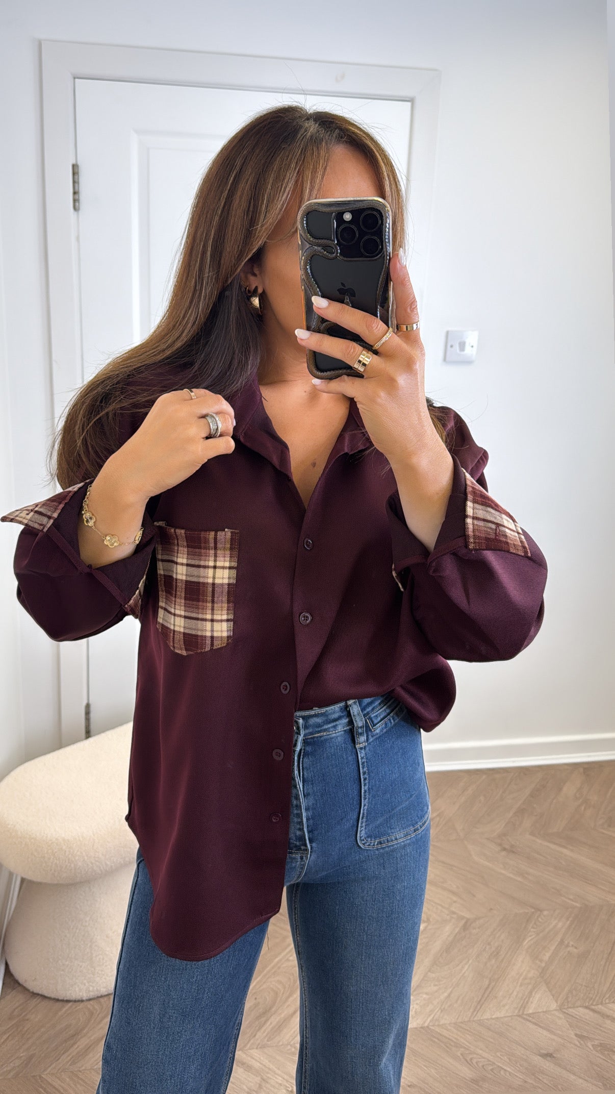 LAUREN burgundy oversize shirt with check pocket
