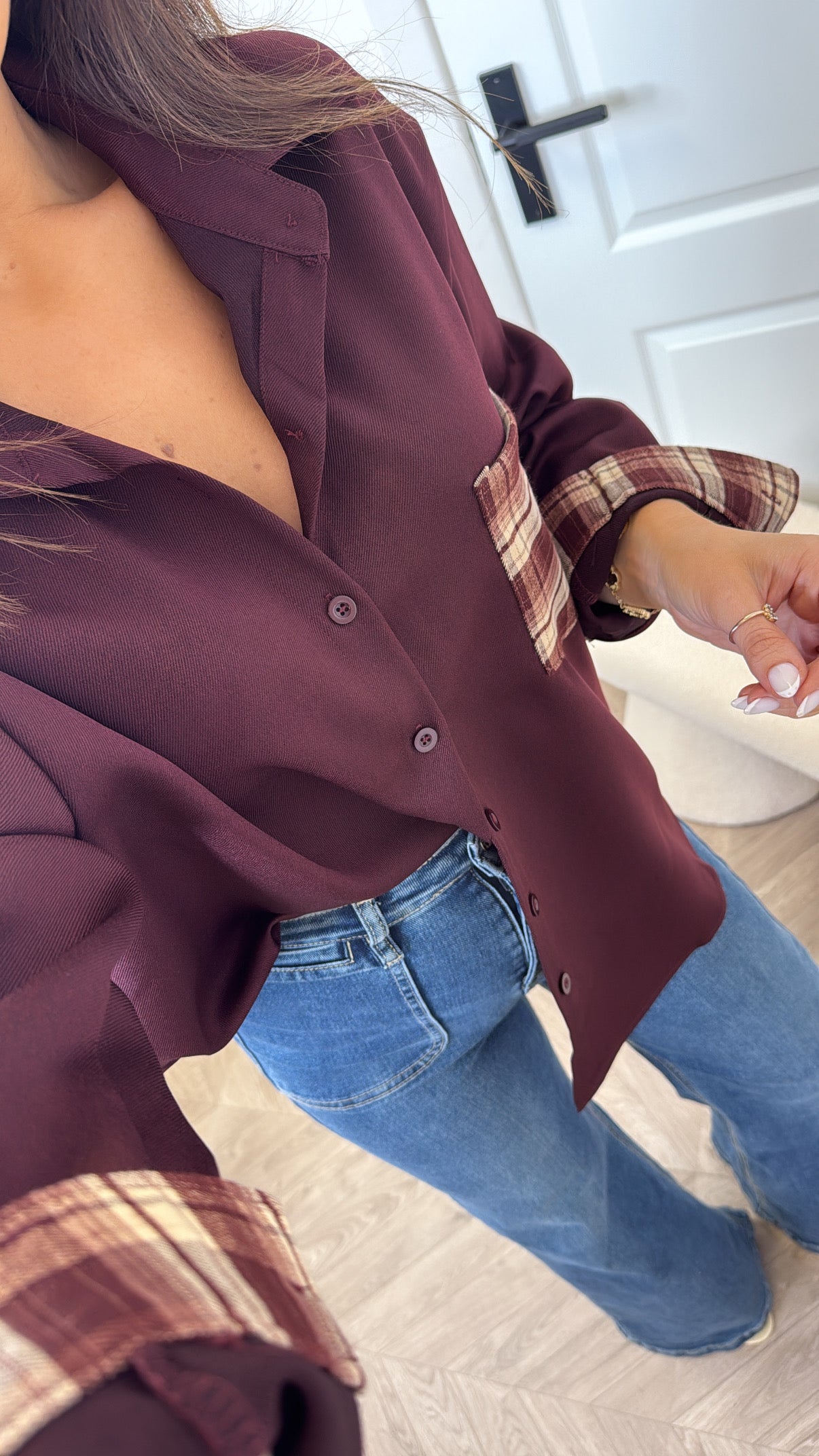 LAUREN burgundy oversize shirt with check pocket