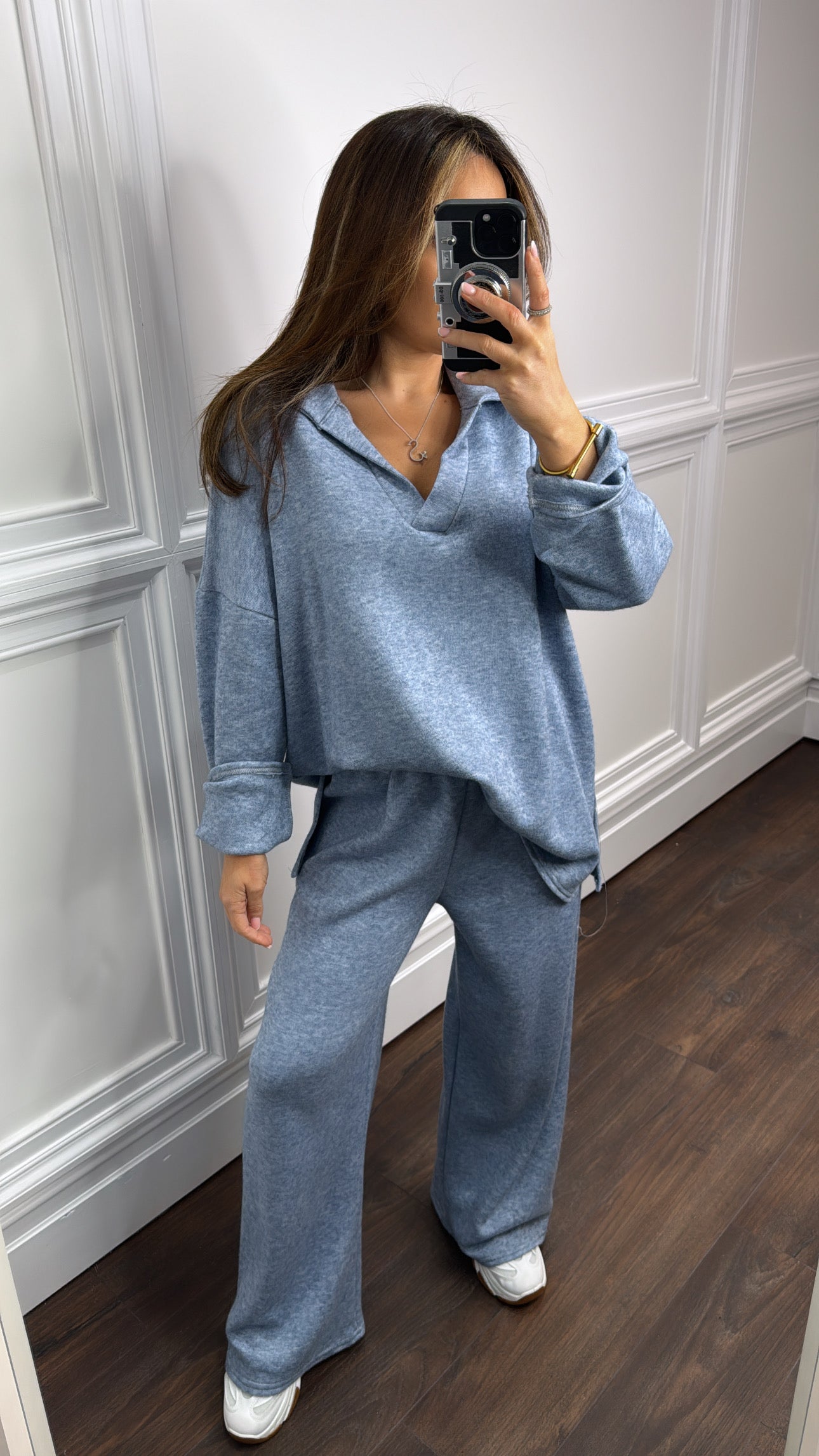 LOLITA blue soft knit collar lounge suit