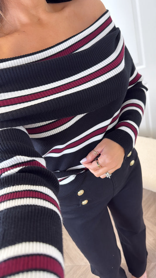 MADISON black stripe ribbed off the shoulder top