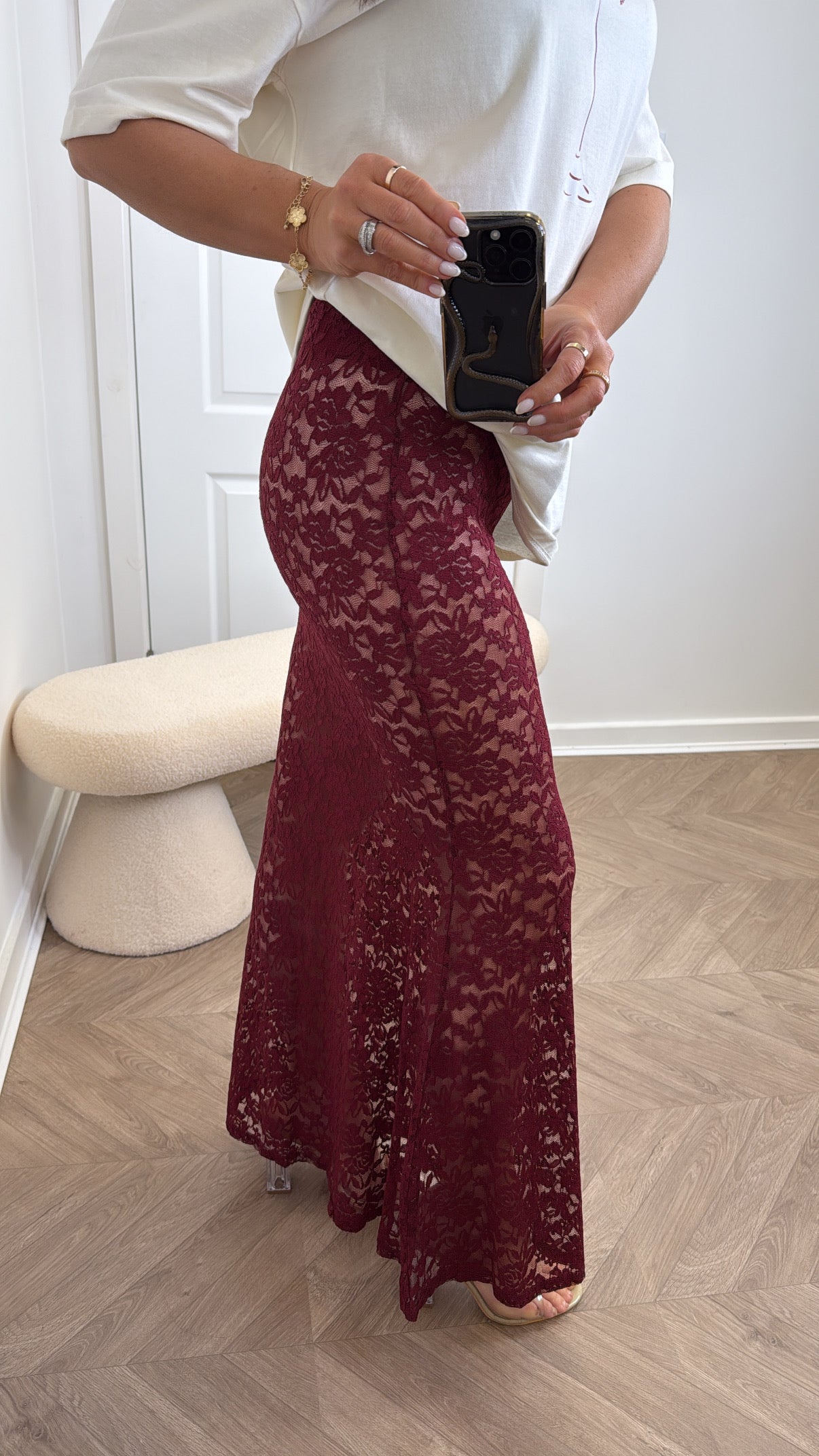 LACEY burgundy lace maxi skirt
