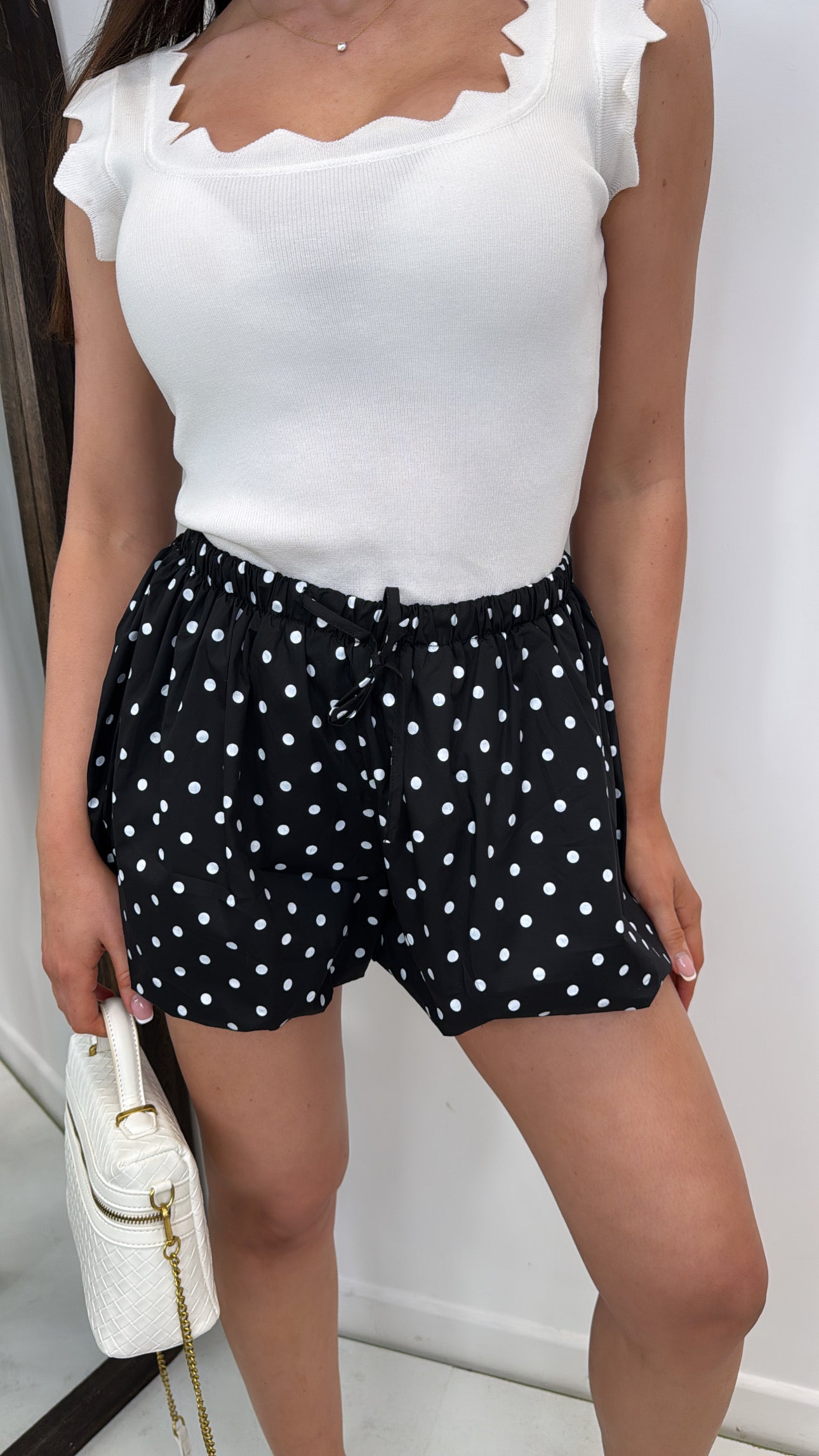 LEXI black polka dot puffball shorts