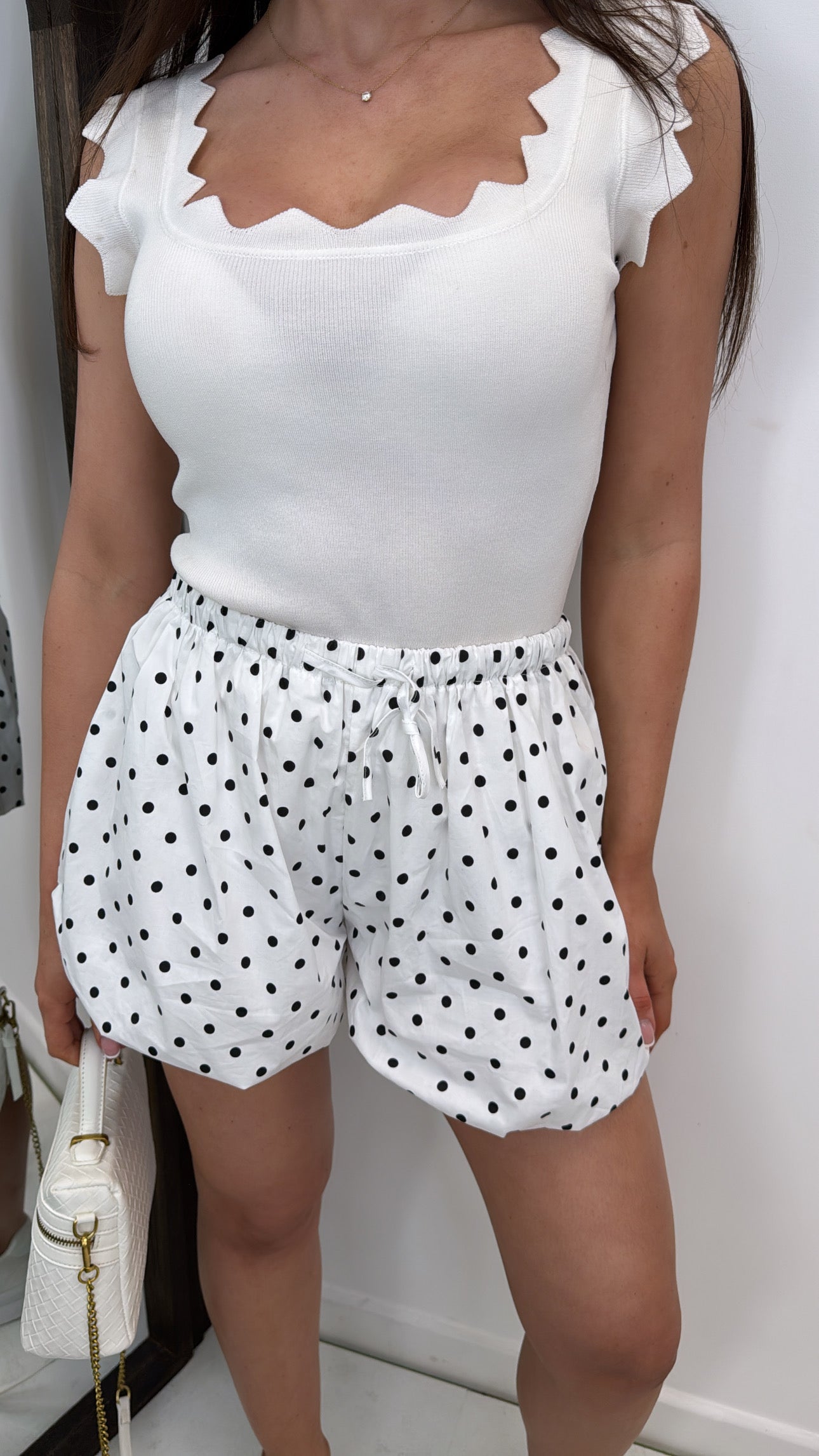LEXI white polka dot puffball shorts