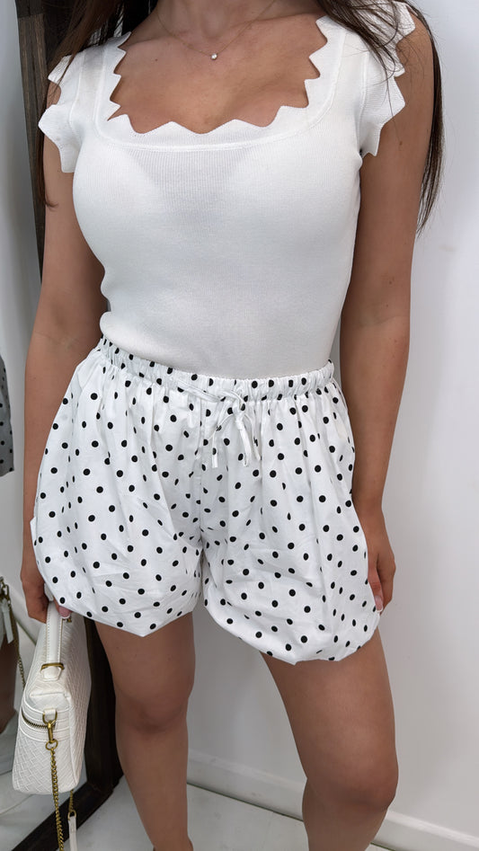 LEXI white polka dot puffball shorts
