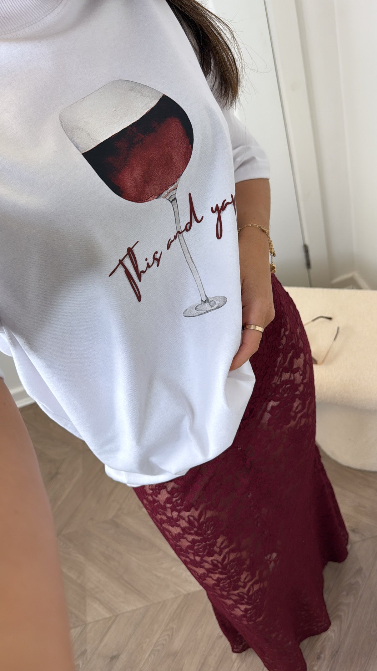 RED WINE white graphic oversize t-shirt