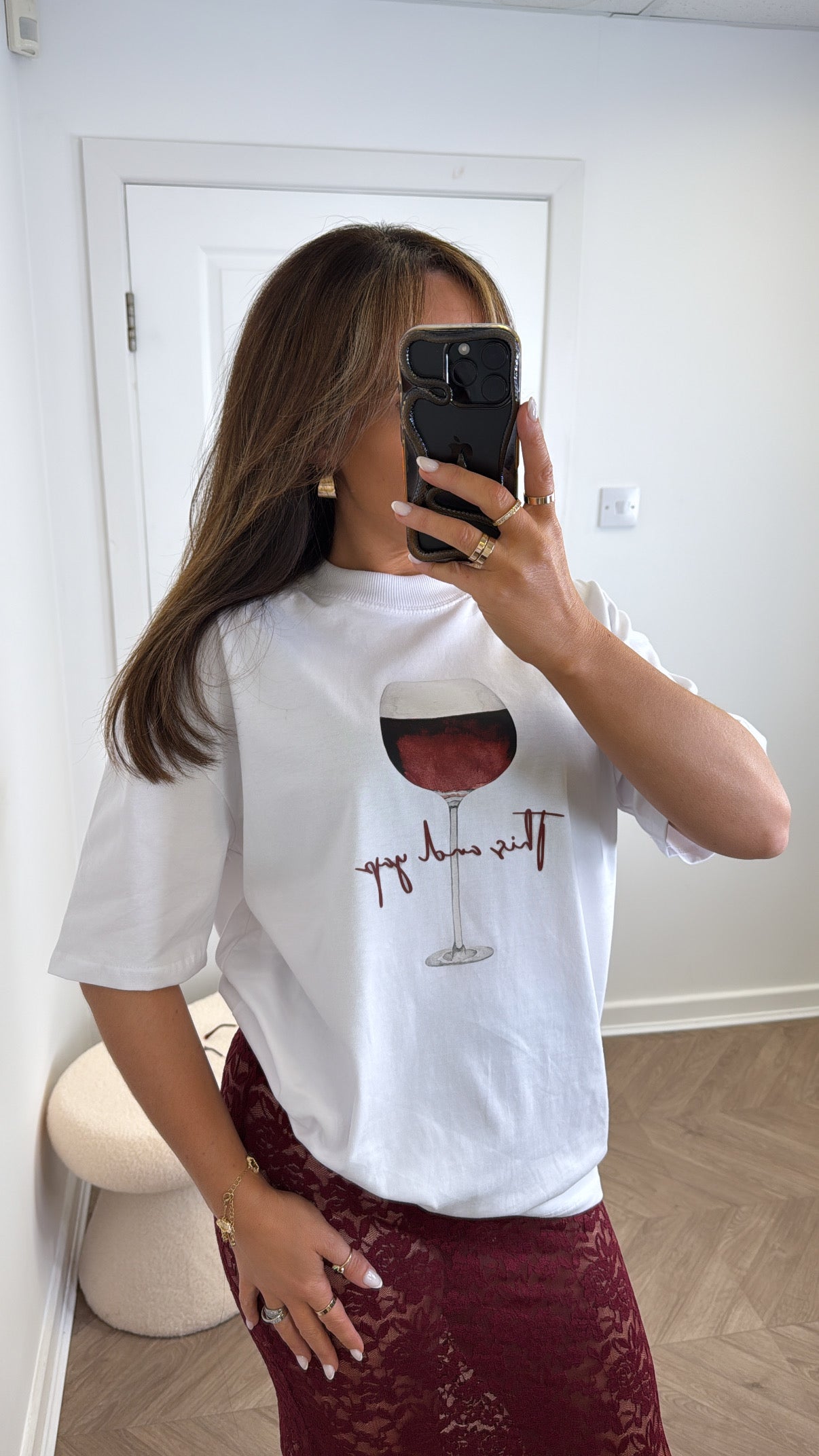 RED WINE white graphic oversize t-shirt