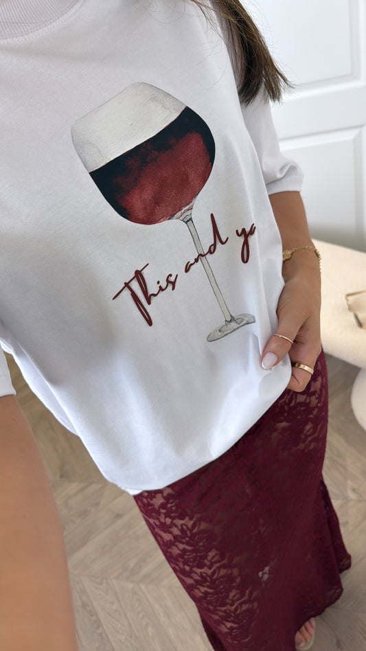 RED WINE white graphic oversize t-shirt