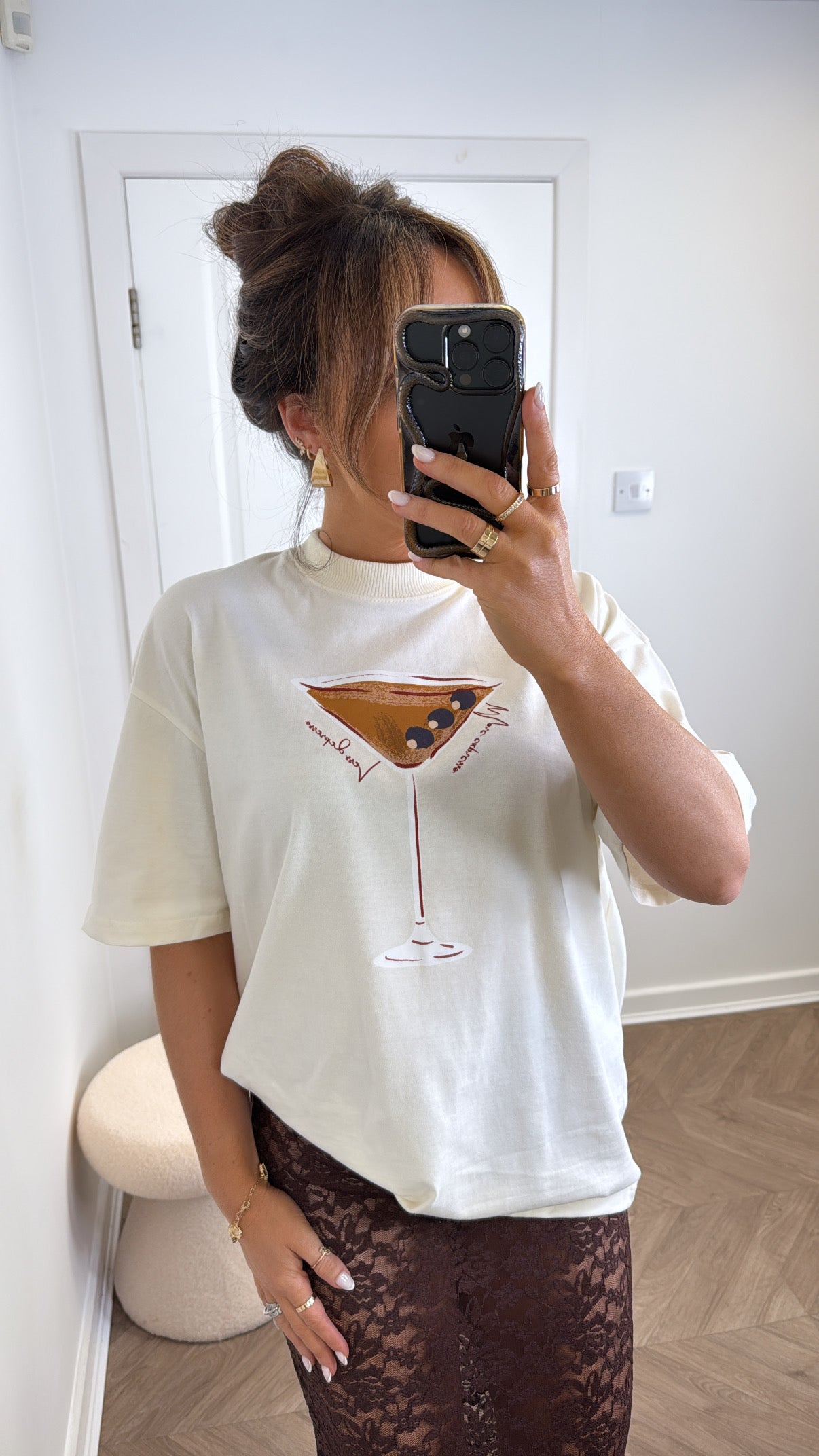 ESPRESSO MARTINI cream graphic oversize t-shirt