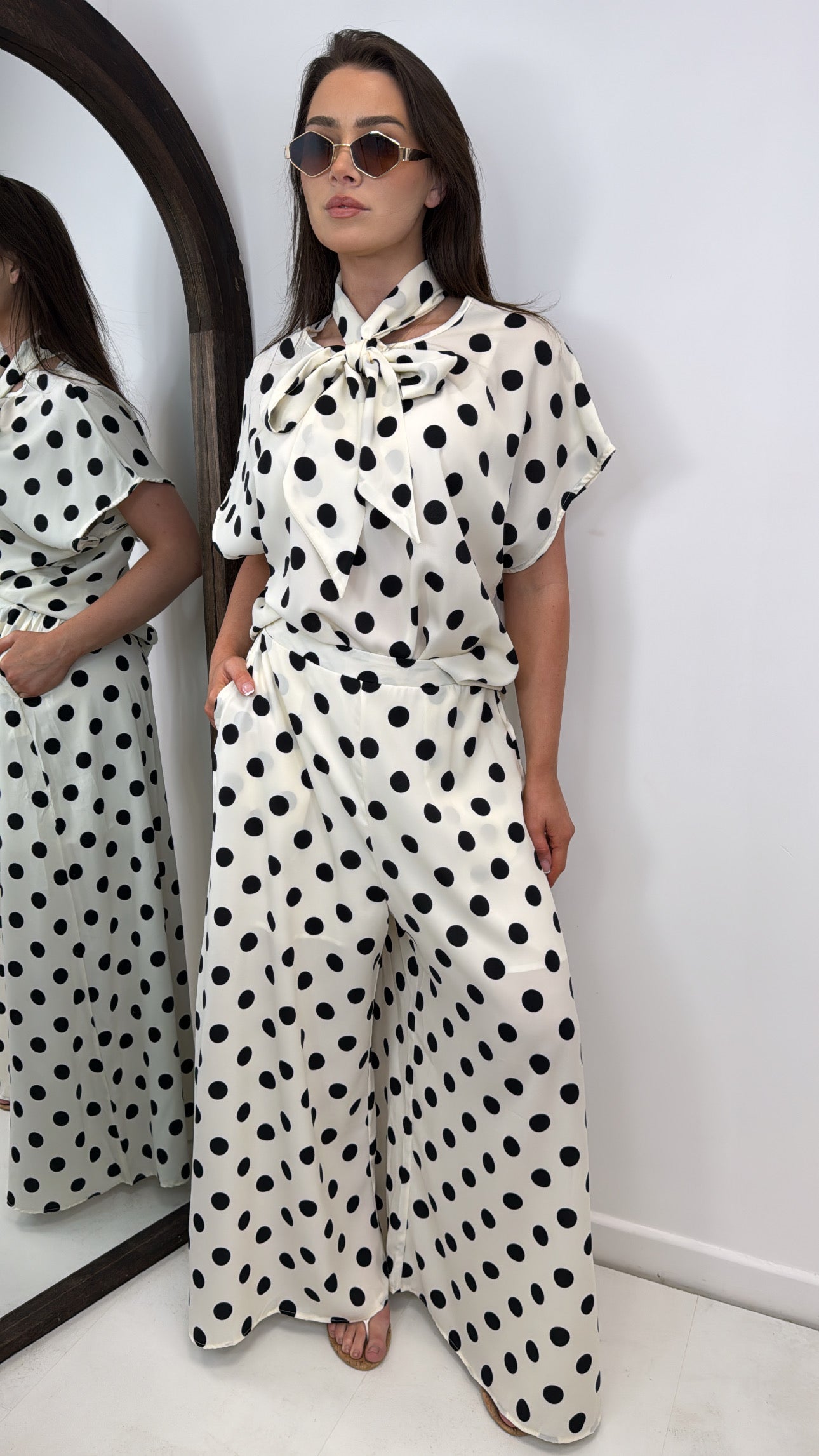 BELLA cream polka dot trouser co-ord