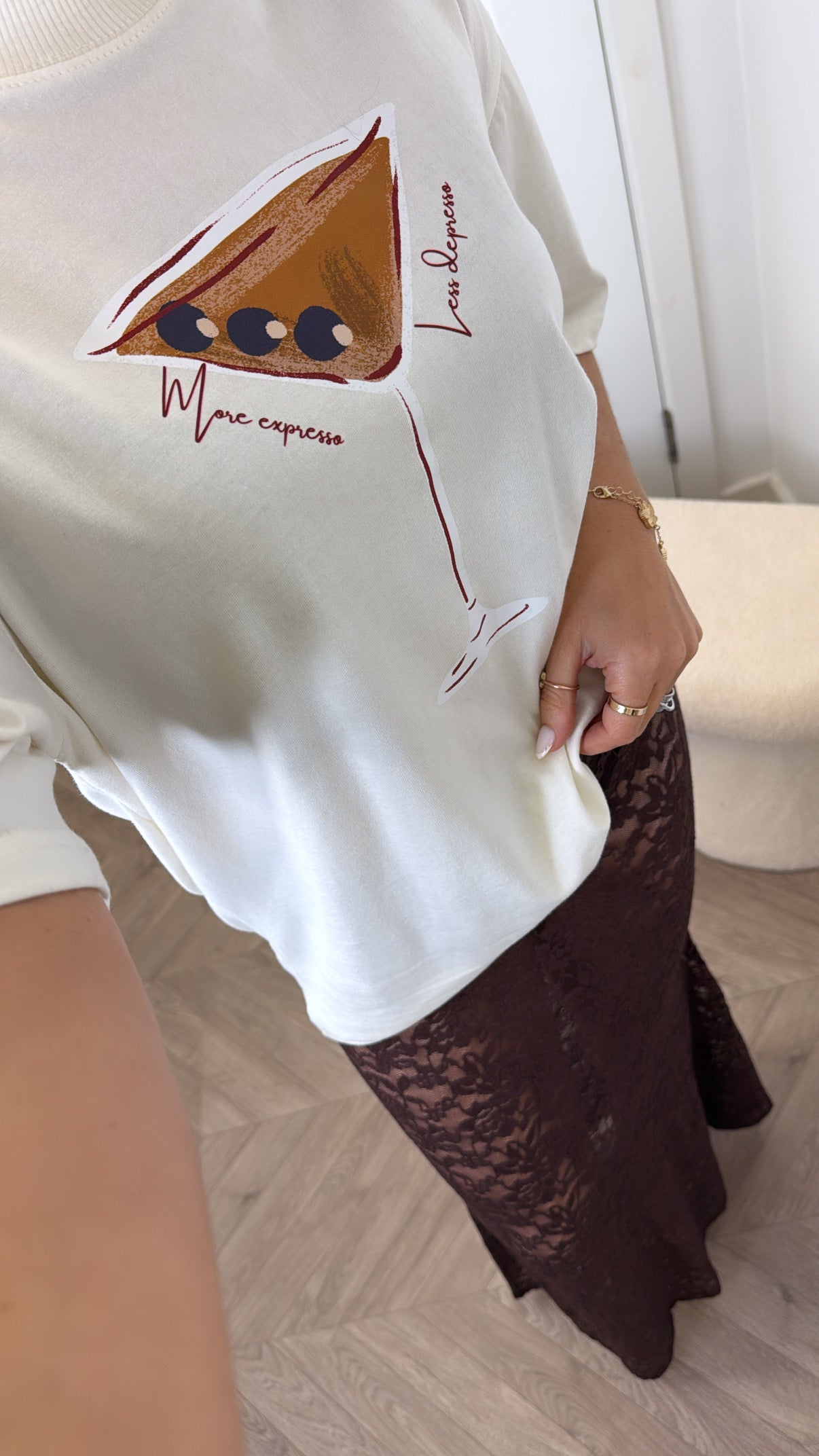 ESPRESSO MARTINI cream graphic oversize t-shirt