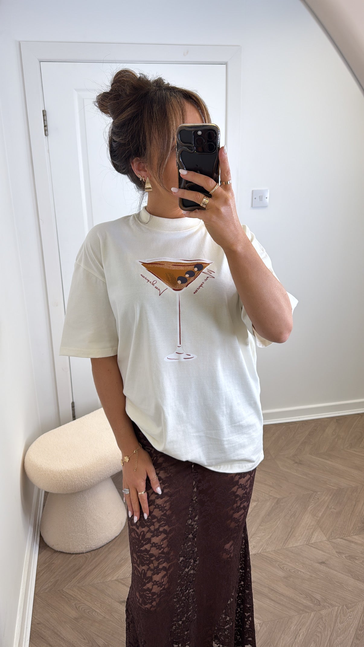 ESPRESSO MARTINI cream graphic oversize t-shirt