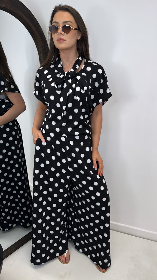 BELLA black polka dot trouser co-ord