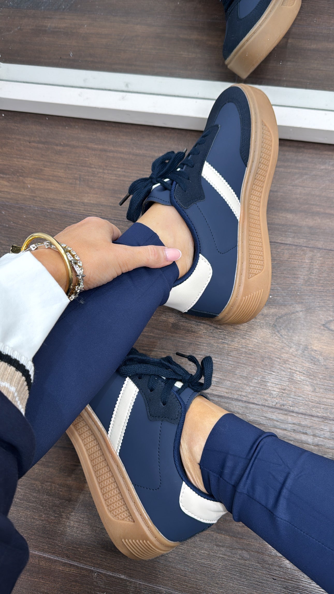 KARA navy stripe chunky trainers