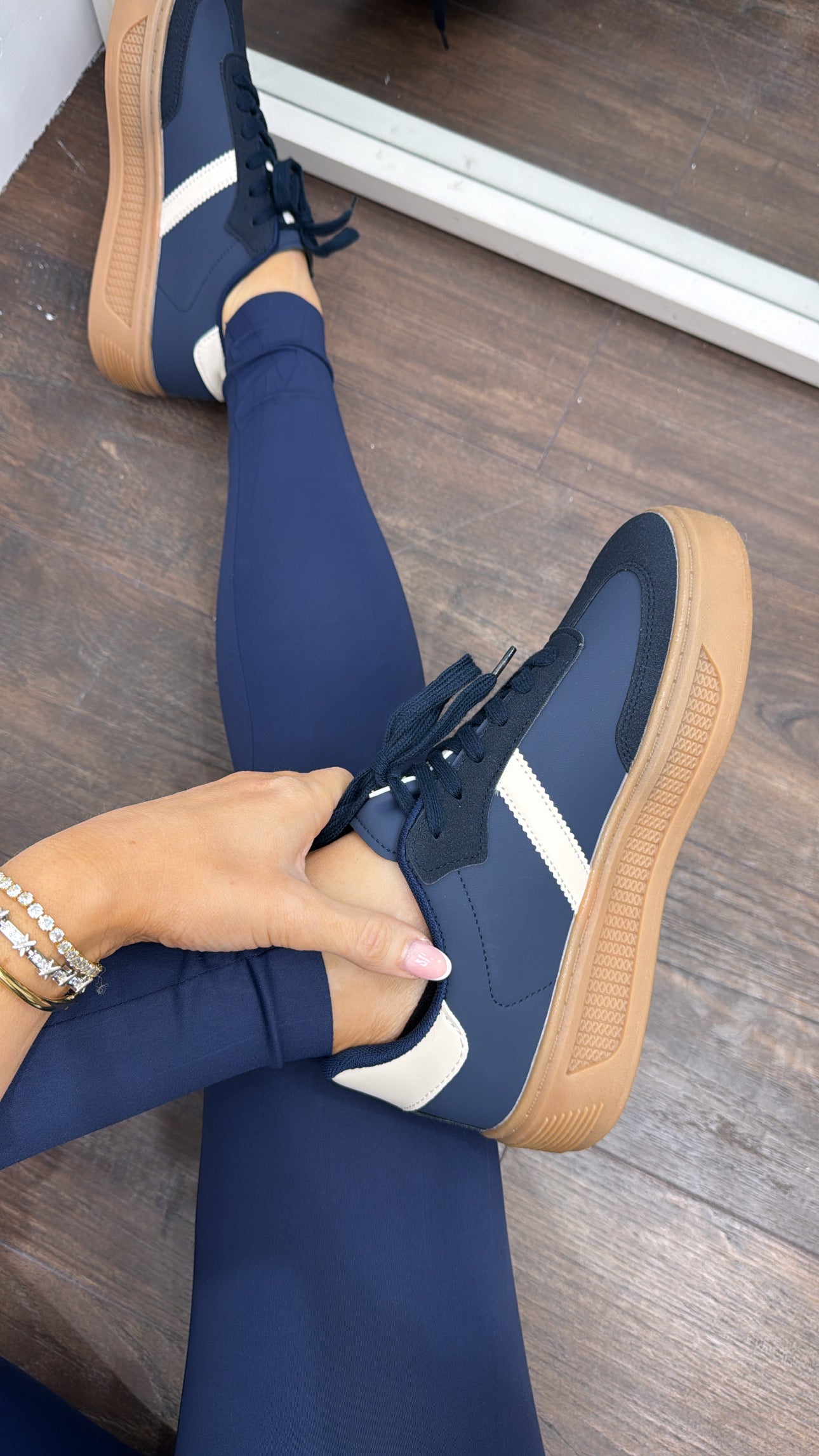 KARA navy stripe chunky trainers