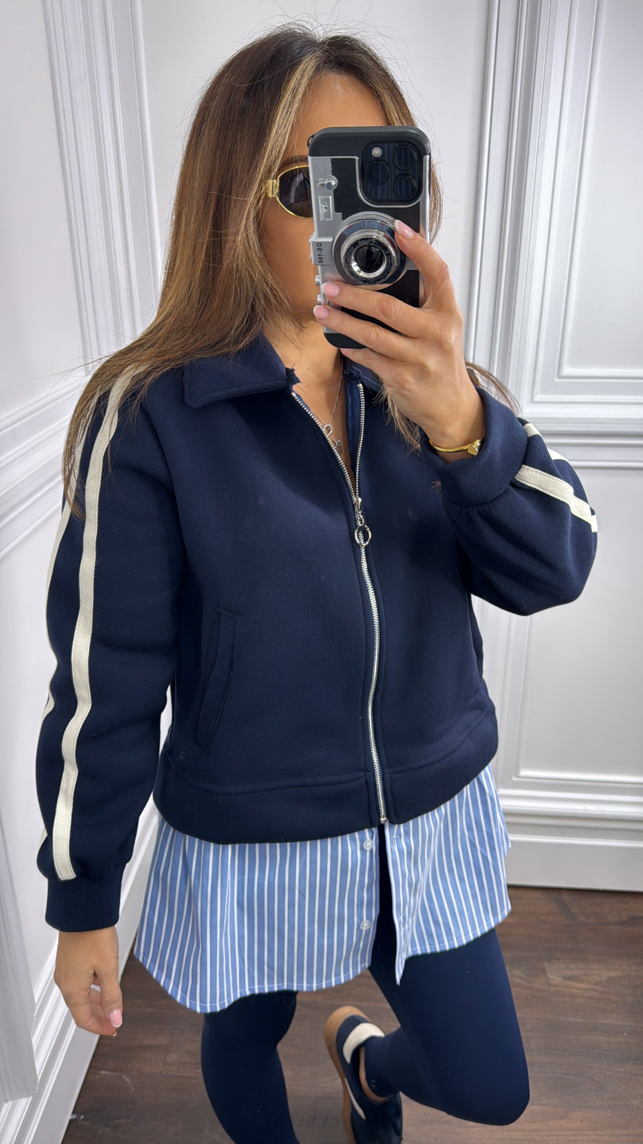 LEONA navy zip shirt jacket