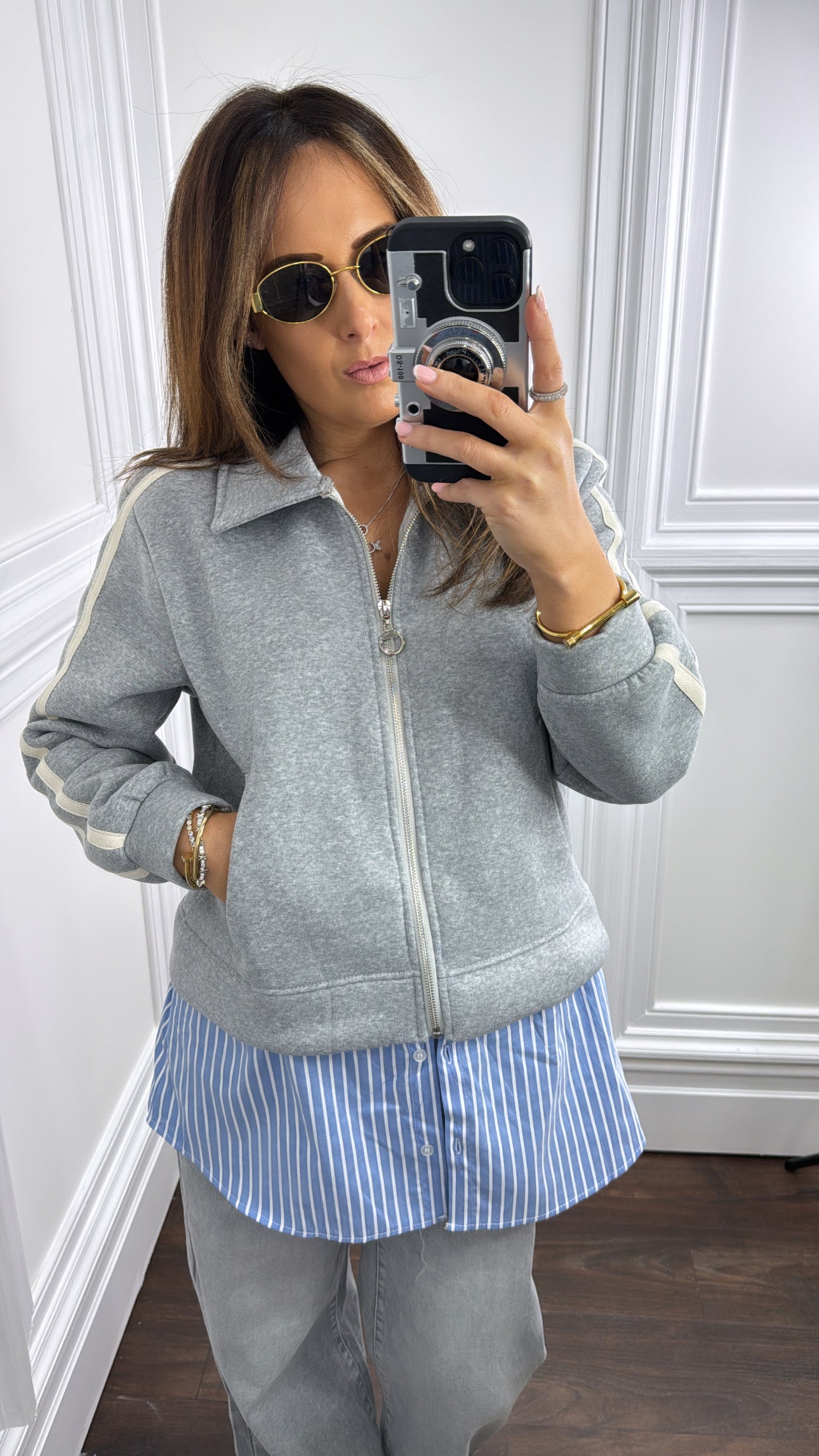 LEONA grey zip shirt jacket