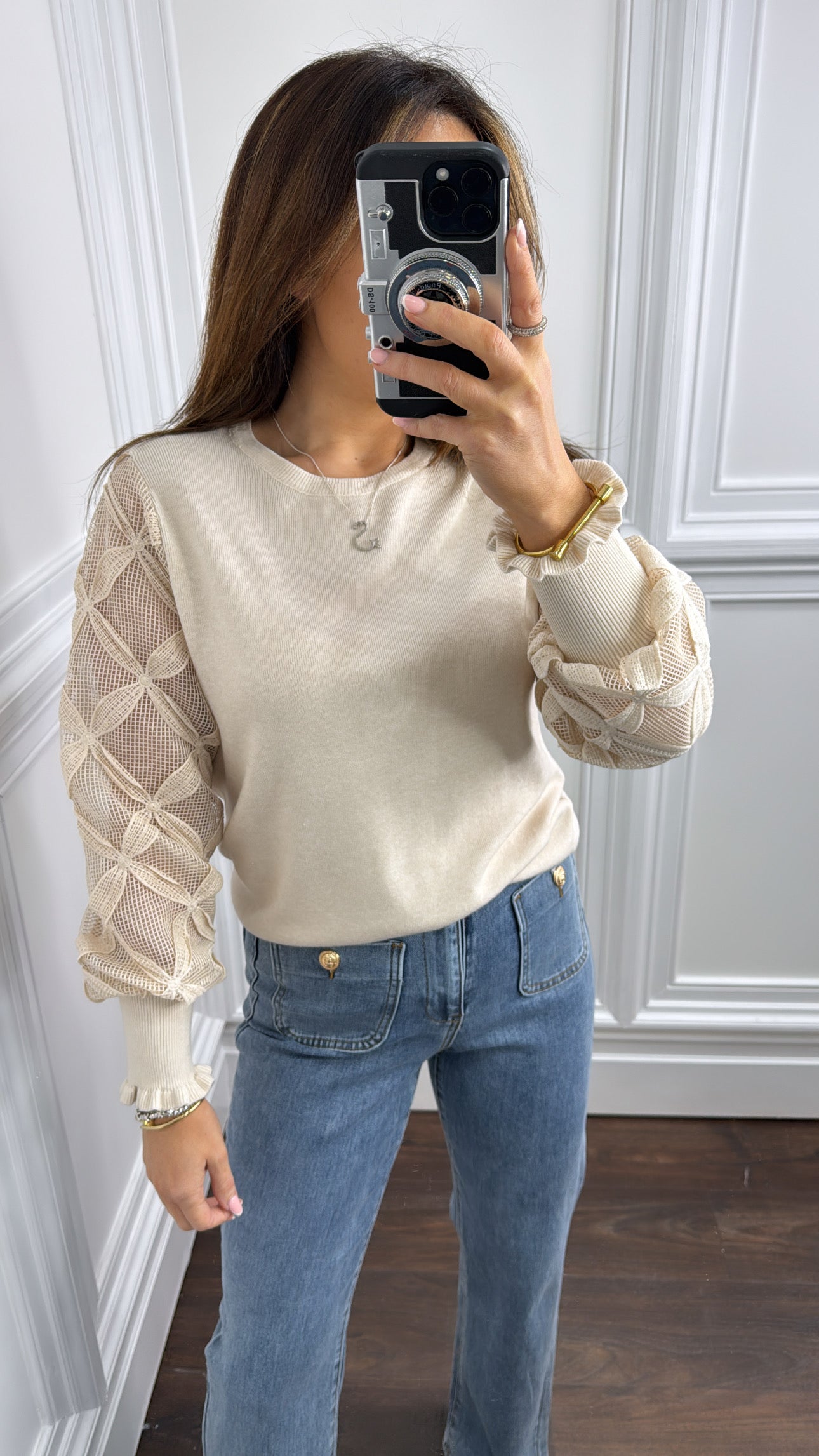 GEMMA cream super soft jumper with sheer sleeves