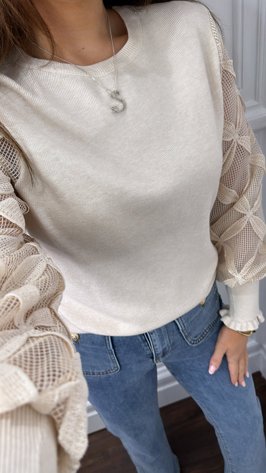 GEMMA cream super soft jumper with sheer sleeves