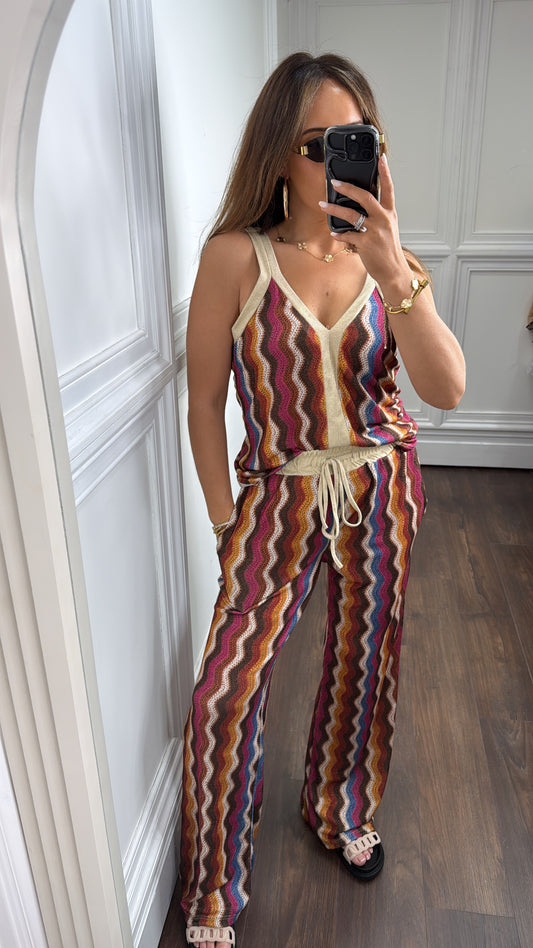 TOYA brown zigzag top and trousers co-ord