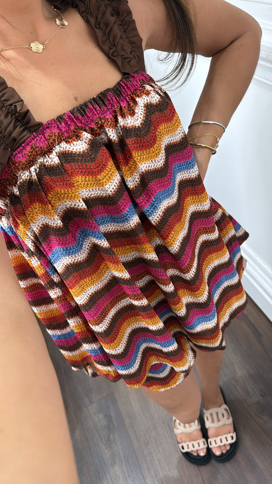 CORA brown zigzag vest top and shorts co-ord