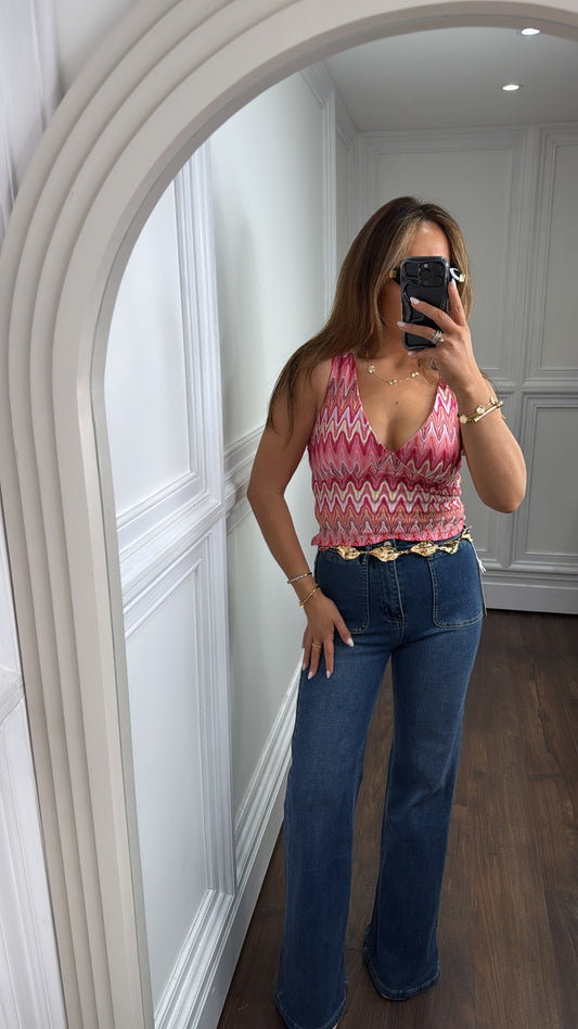 RAINE pink cropped zig zag top