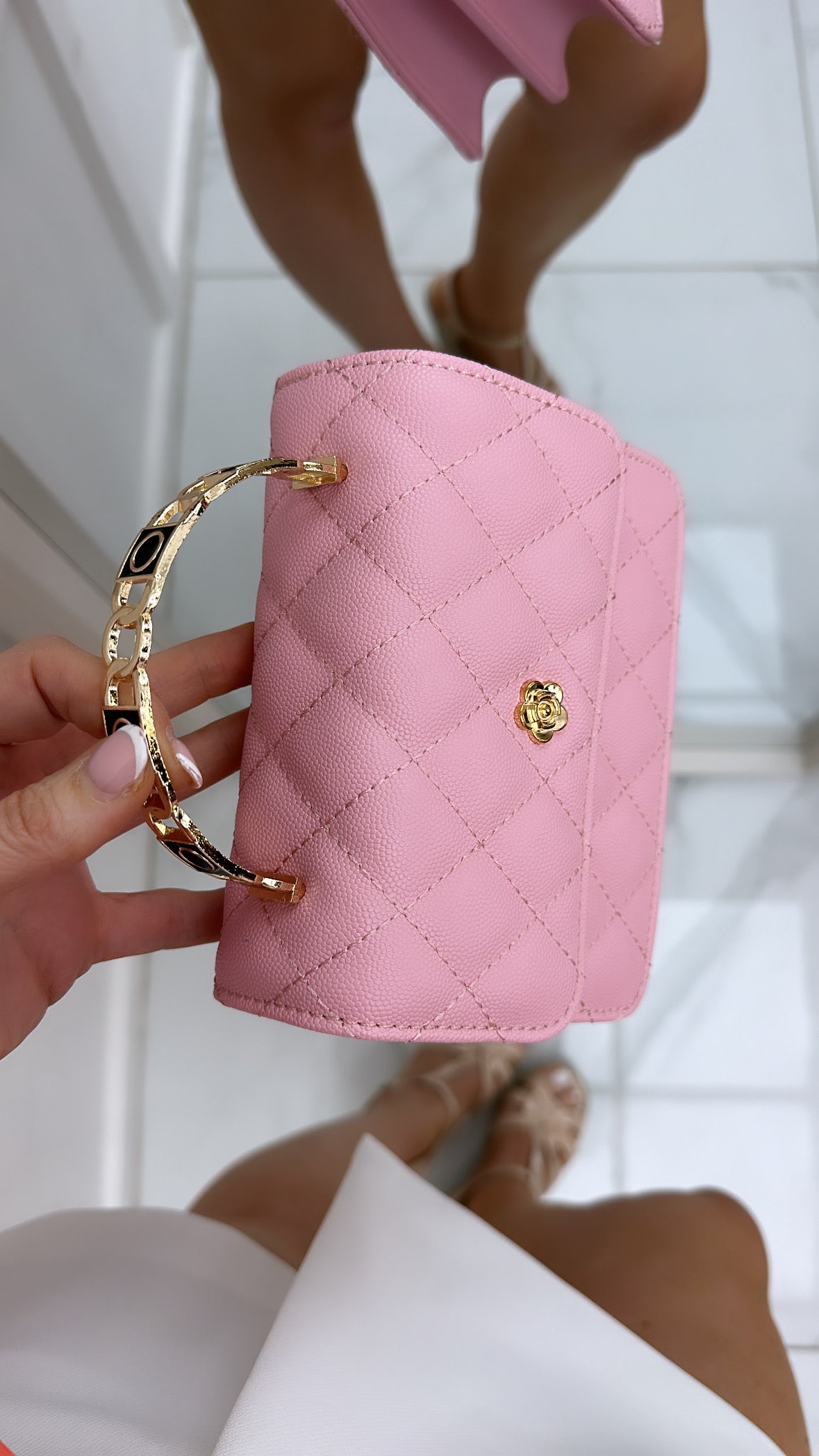 BELLA pink quilted bag with gold handle