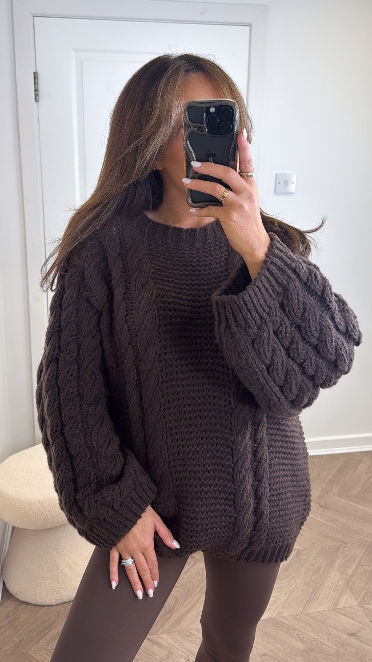 KEELEY brown chunky cable knit jumper