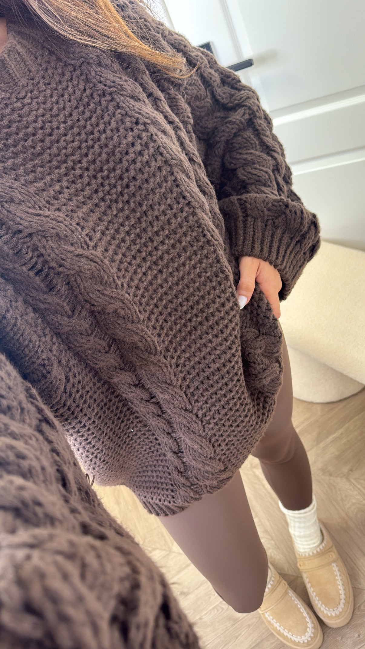 KEELEY brown chunky cable knit jumper