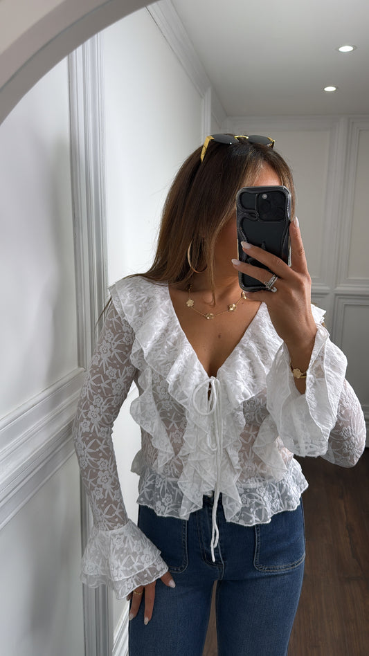 JENNI white lace ruffle crop top