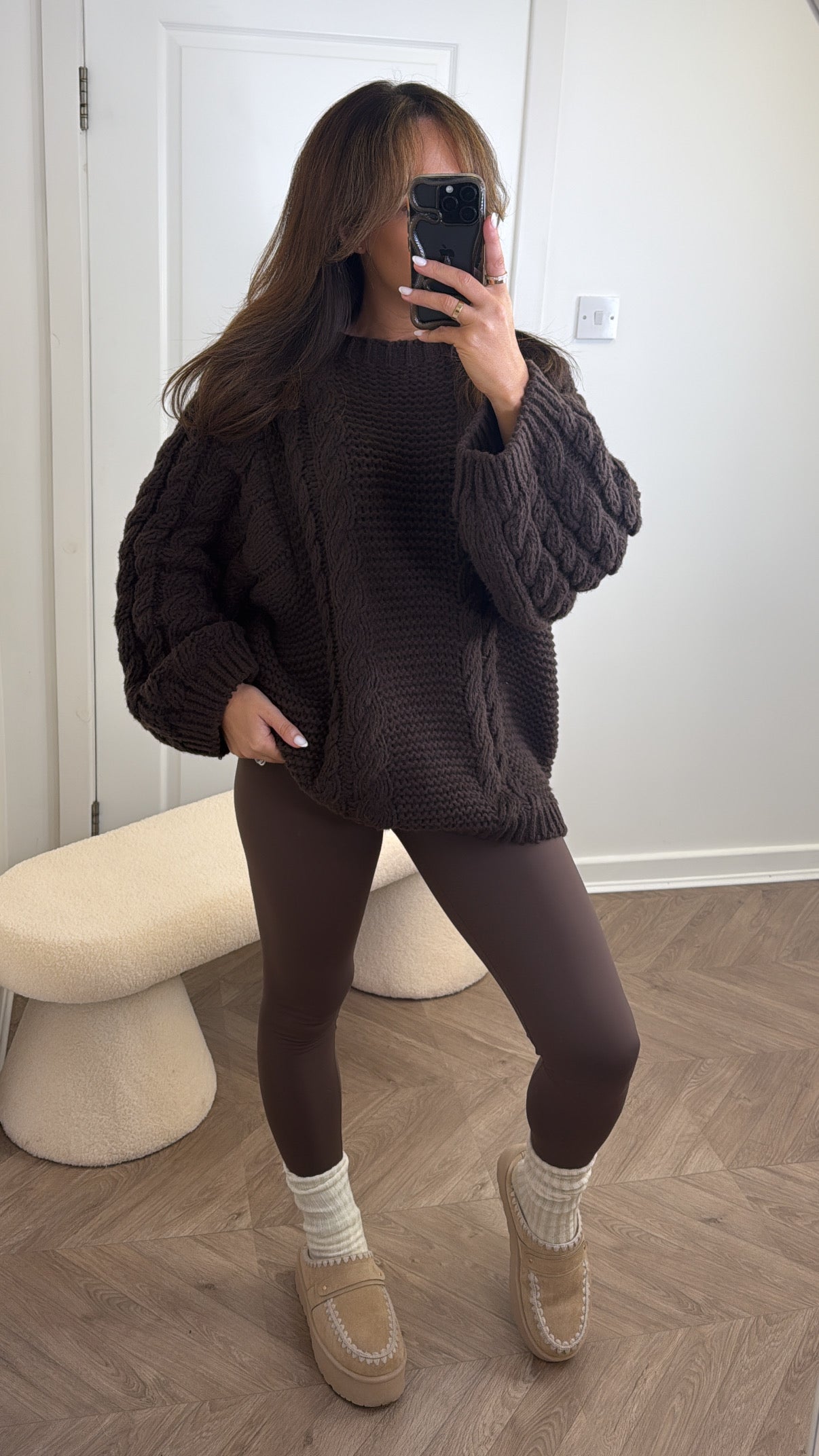 KEELEY brown chunky cable knit jumper