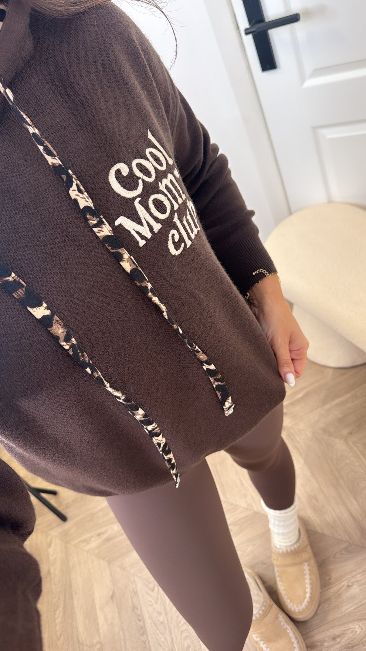 SCARLETT brown logo fine knit hoody