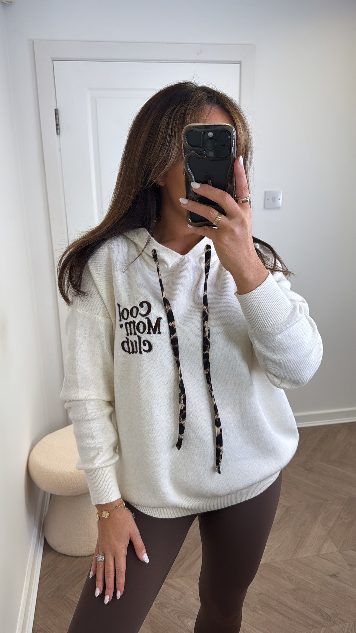 SCARLETT cream logo fine knit hoody