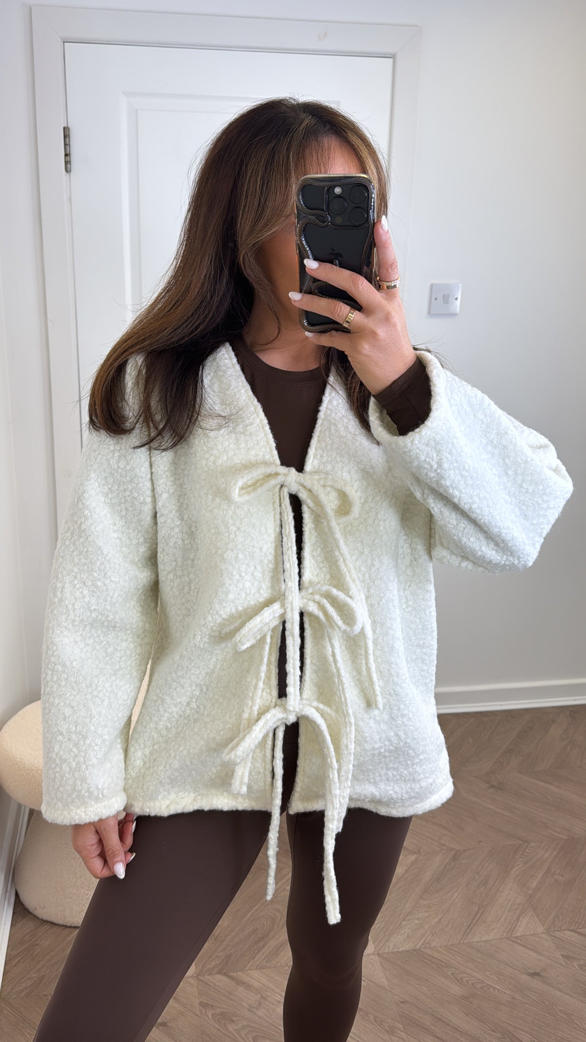 ANGELINE cream soft tie detail cardigan