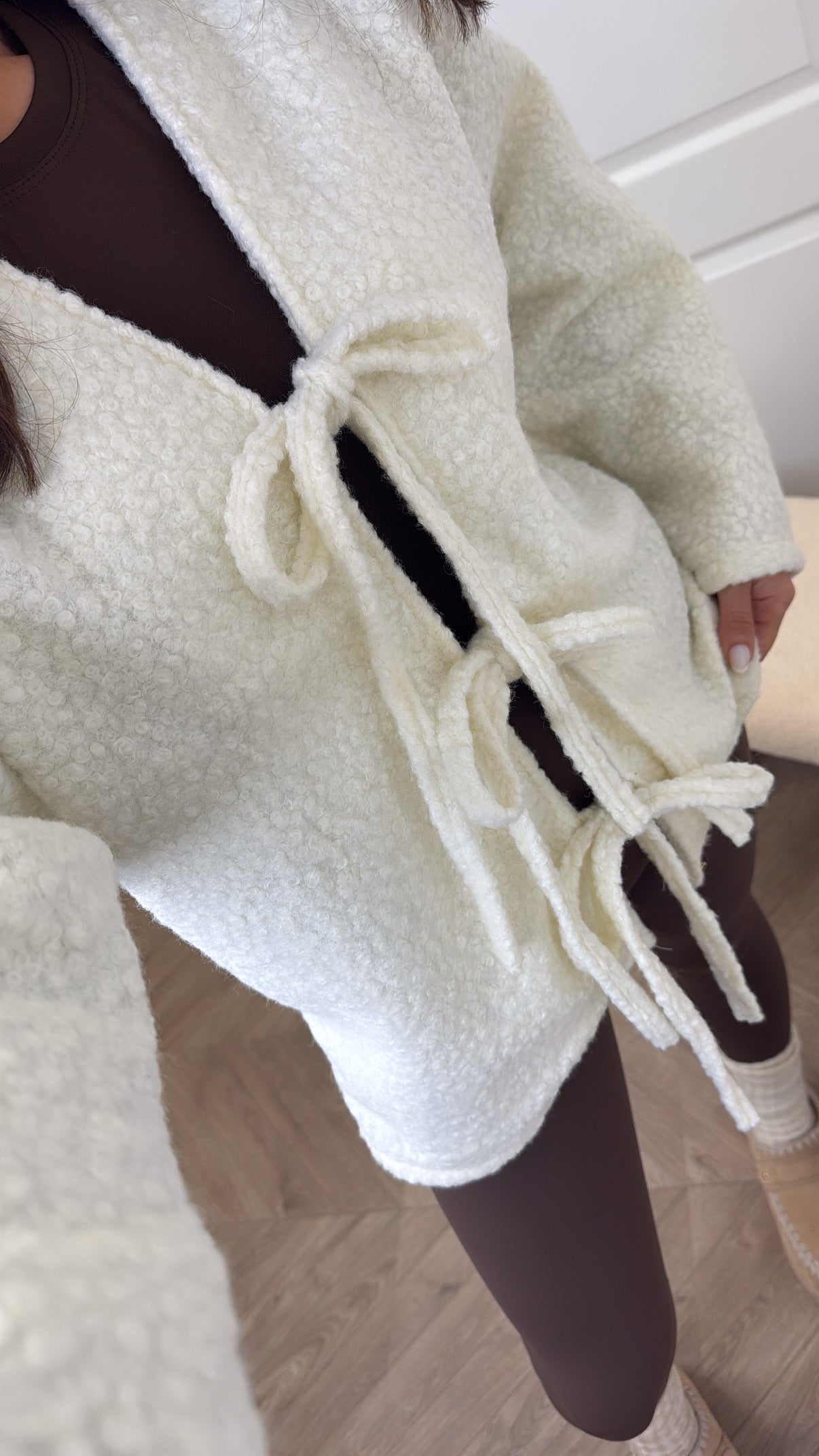 ANGELINE cream soft tie detail cardigan