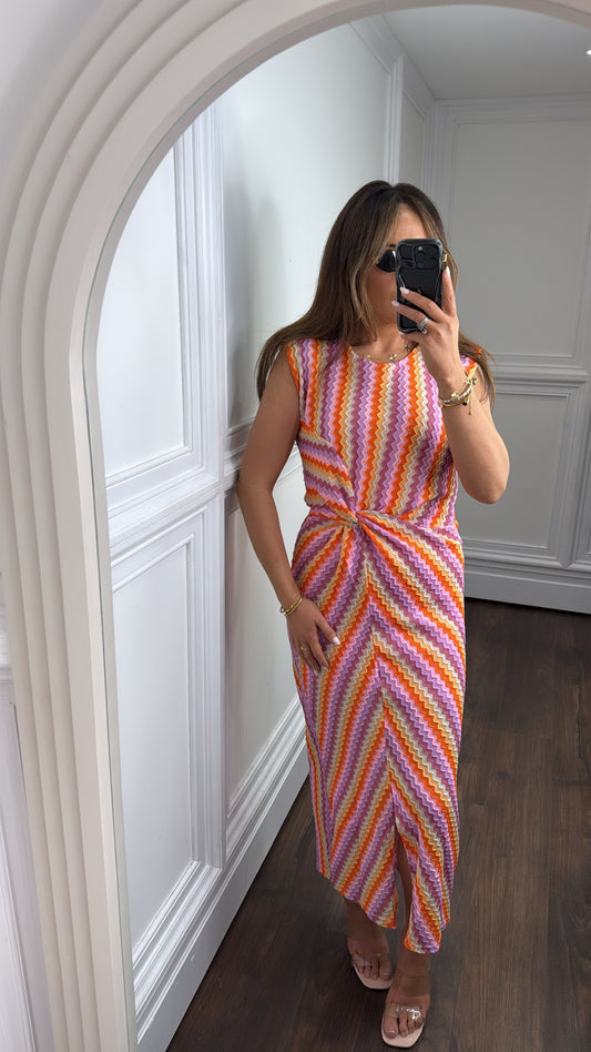 LUCIA pink zigzag midi dress