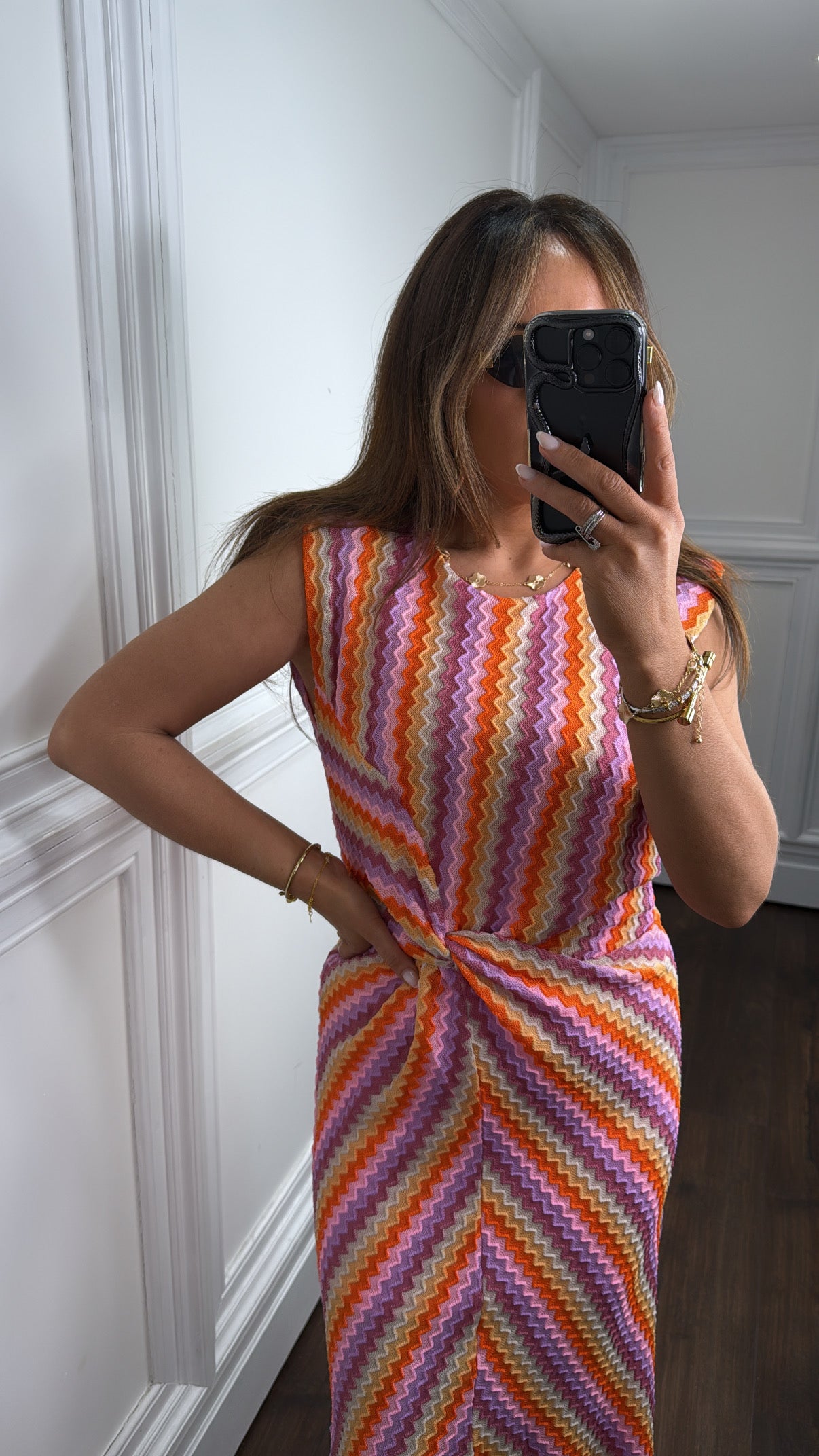 LUCIA pink zigzag midi dress