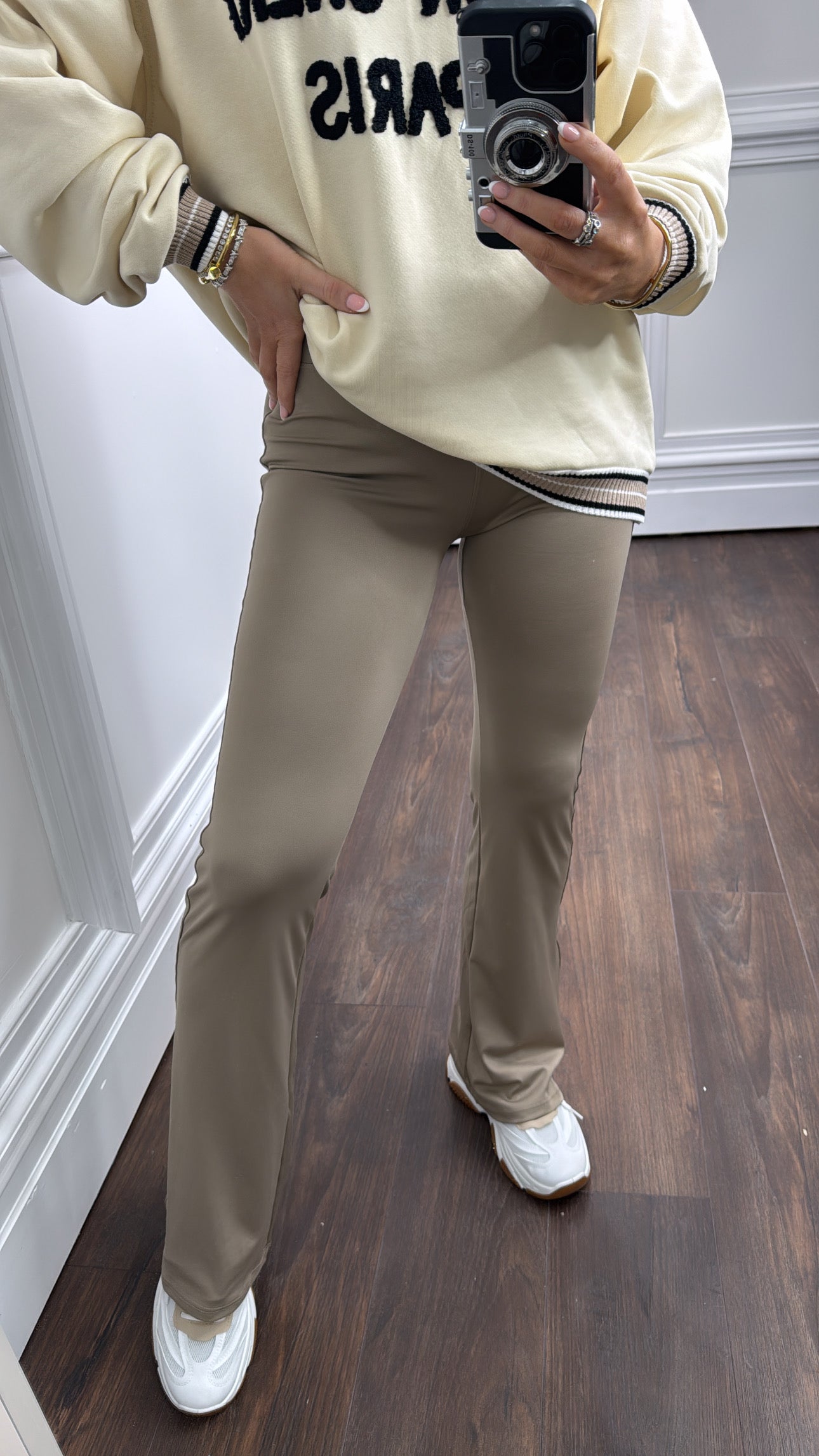 SUMMER taupe ruched bum flared pants