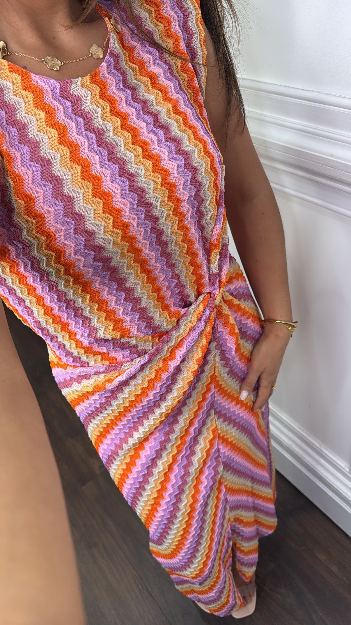 LUCIA pink zigzag midi dress
